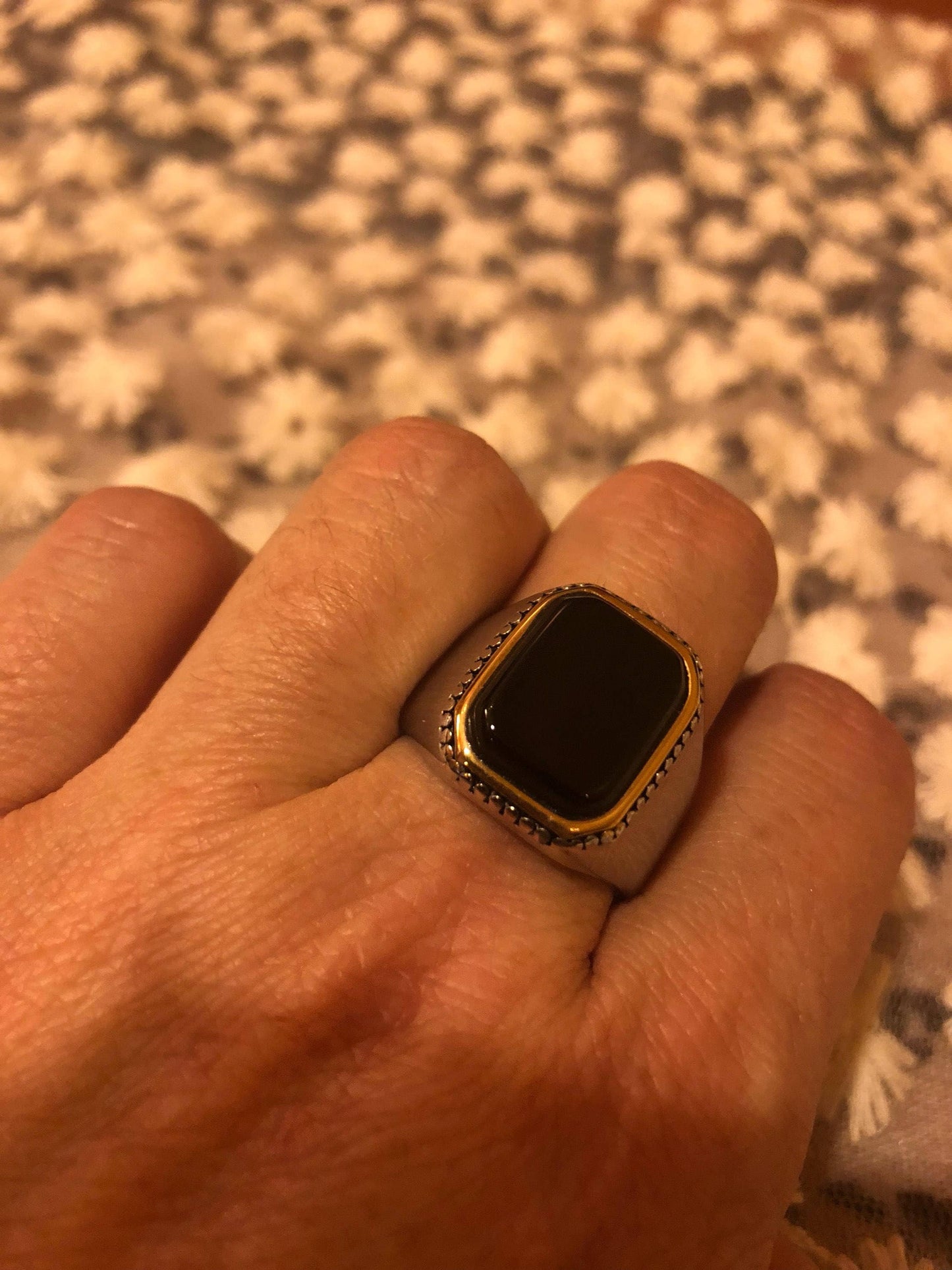 Vintage Black Ring Onyx Stainless Steel Mens