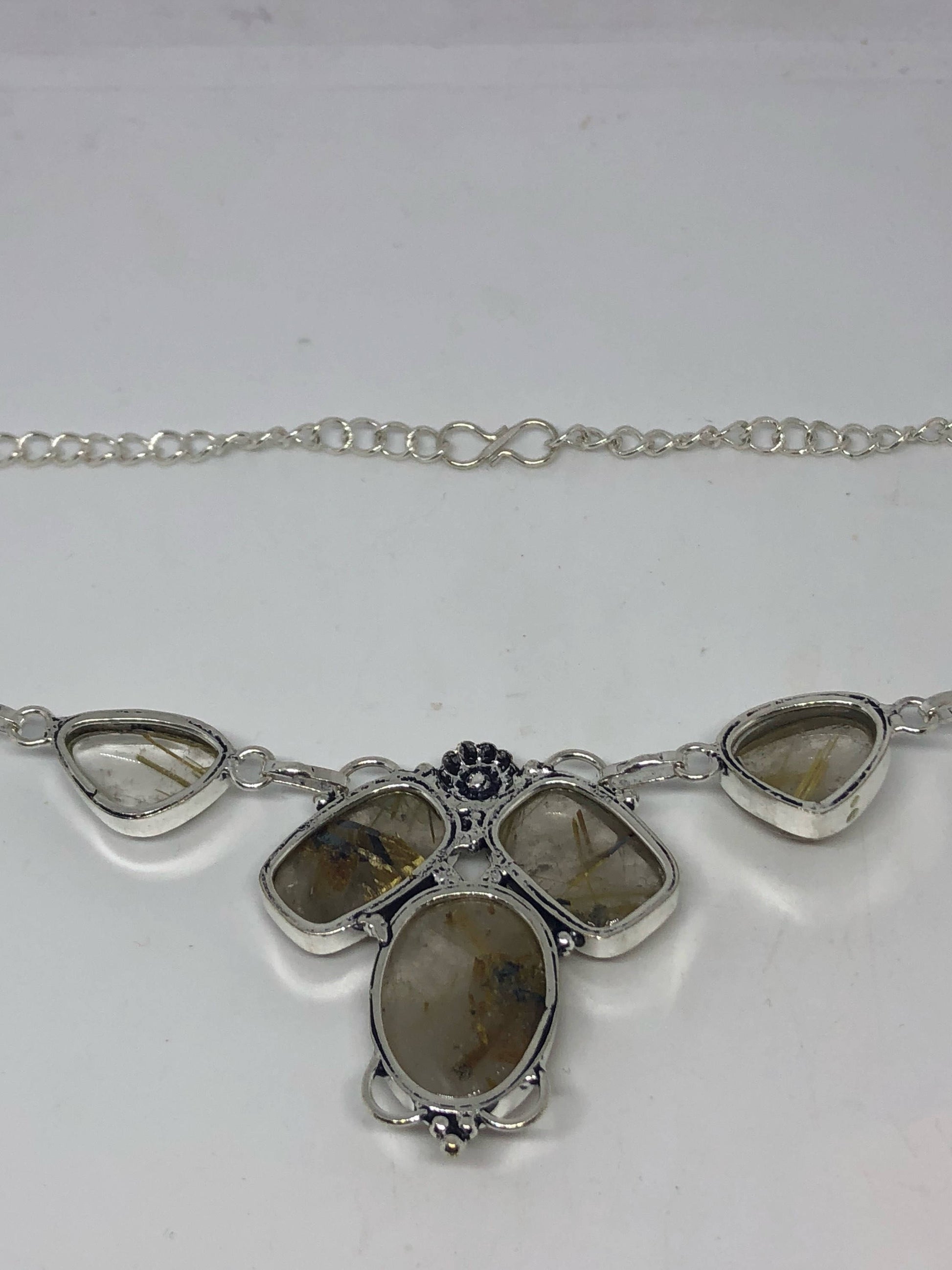 Vintage Golden Rutile Quartz Silver collar Necklace Choker