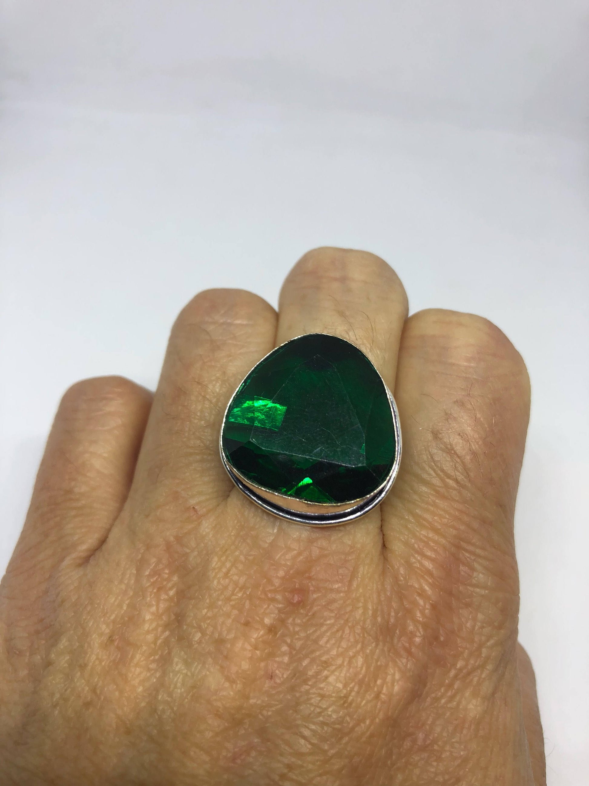 Vintage Green Antique Glass Cocktail Ring