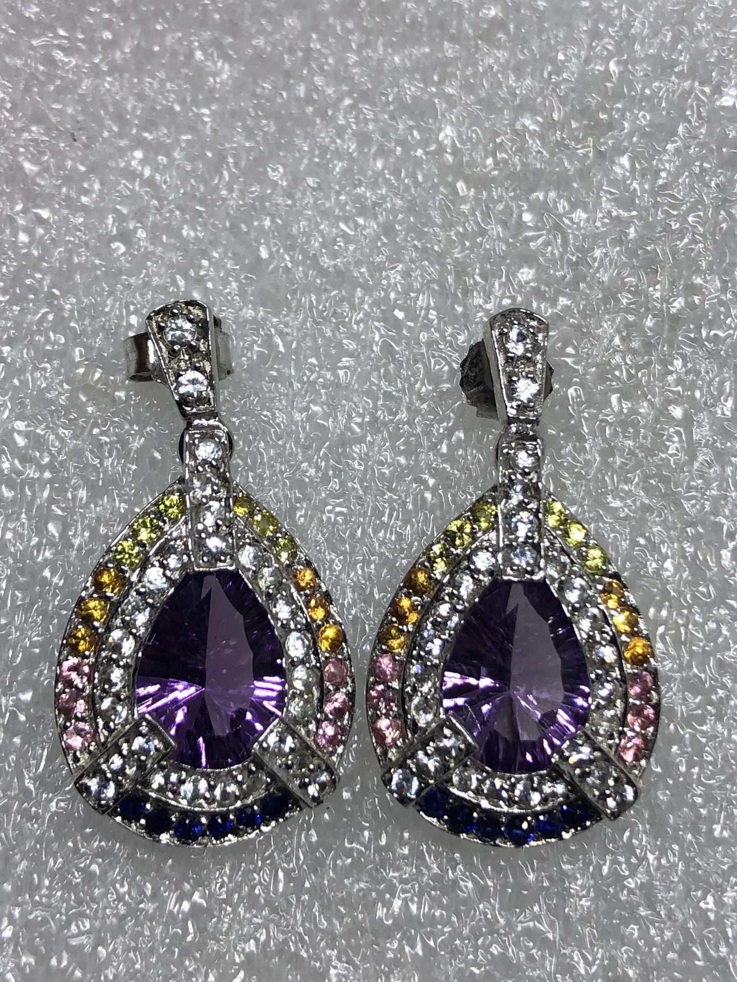 Vintage Handmade 925 Sterling Silver Purple Amethyst Deco Chandelier Earrings