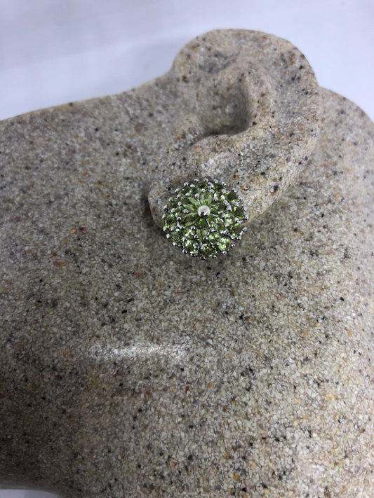 Vintage Handmade Sterling Silver Genuine Green Peridot Stud button Earrings