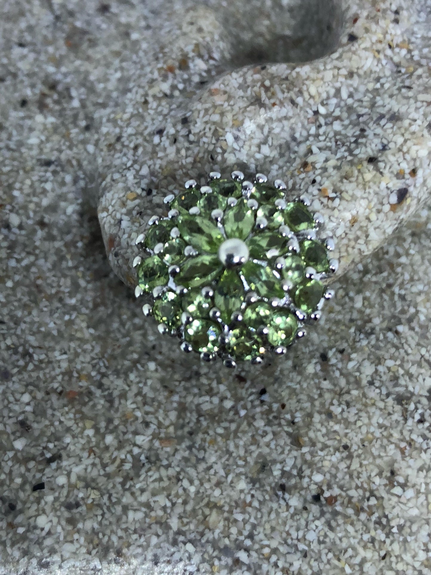 Vintage Handmade Sterling Silver Genuine Green Peridot Stud button Earrings