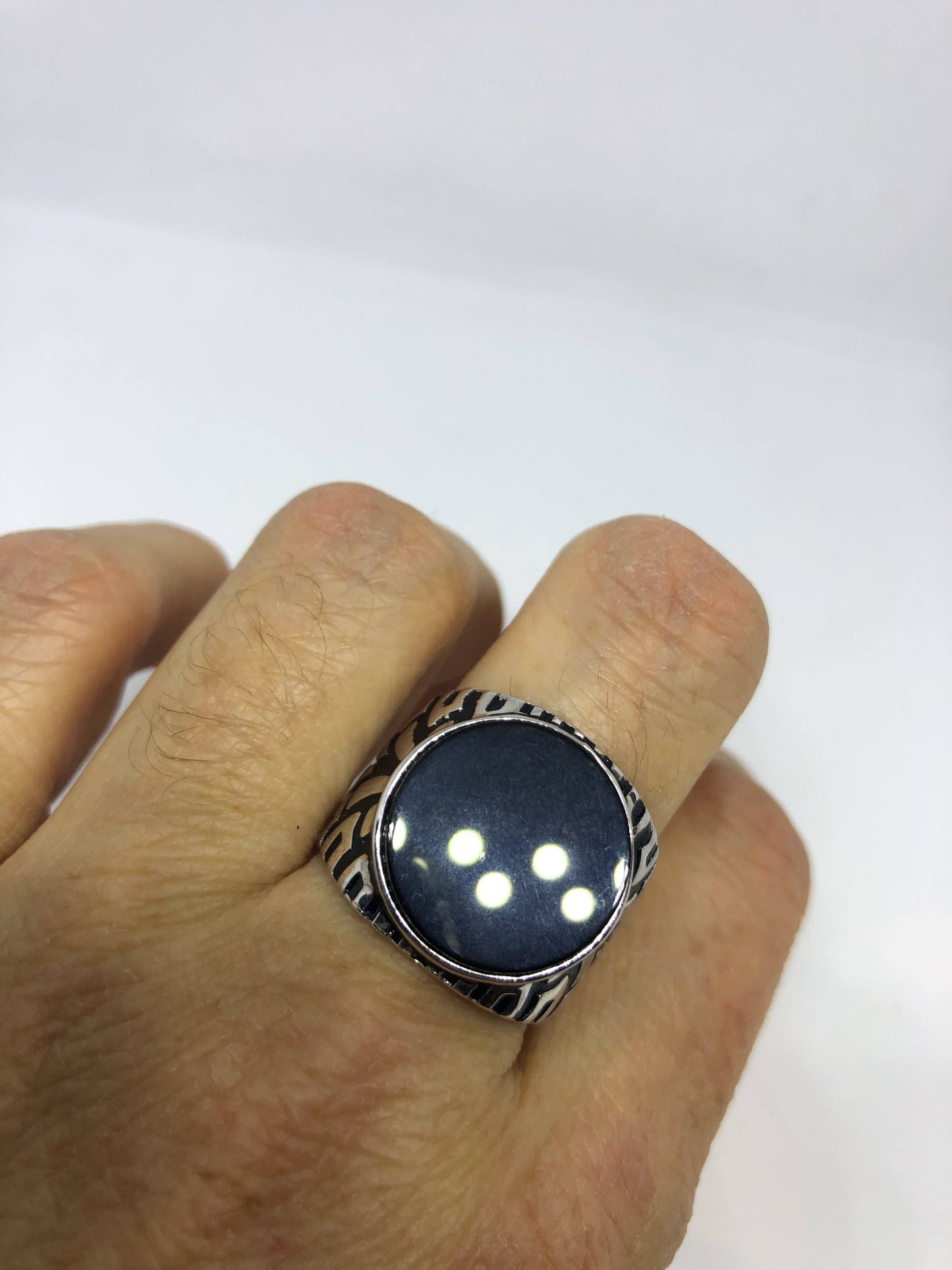 Vintage Onyx Mens Ring 925 Sterling Silver Gothic Genuine Black Onyx