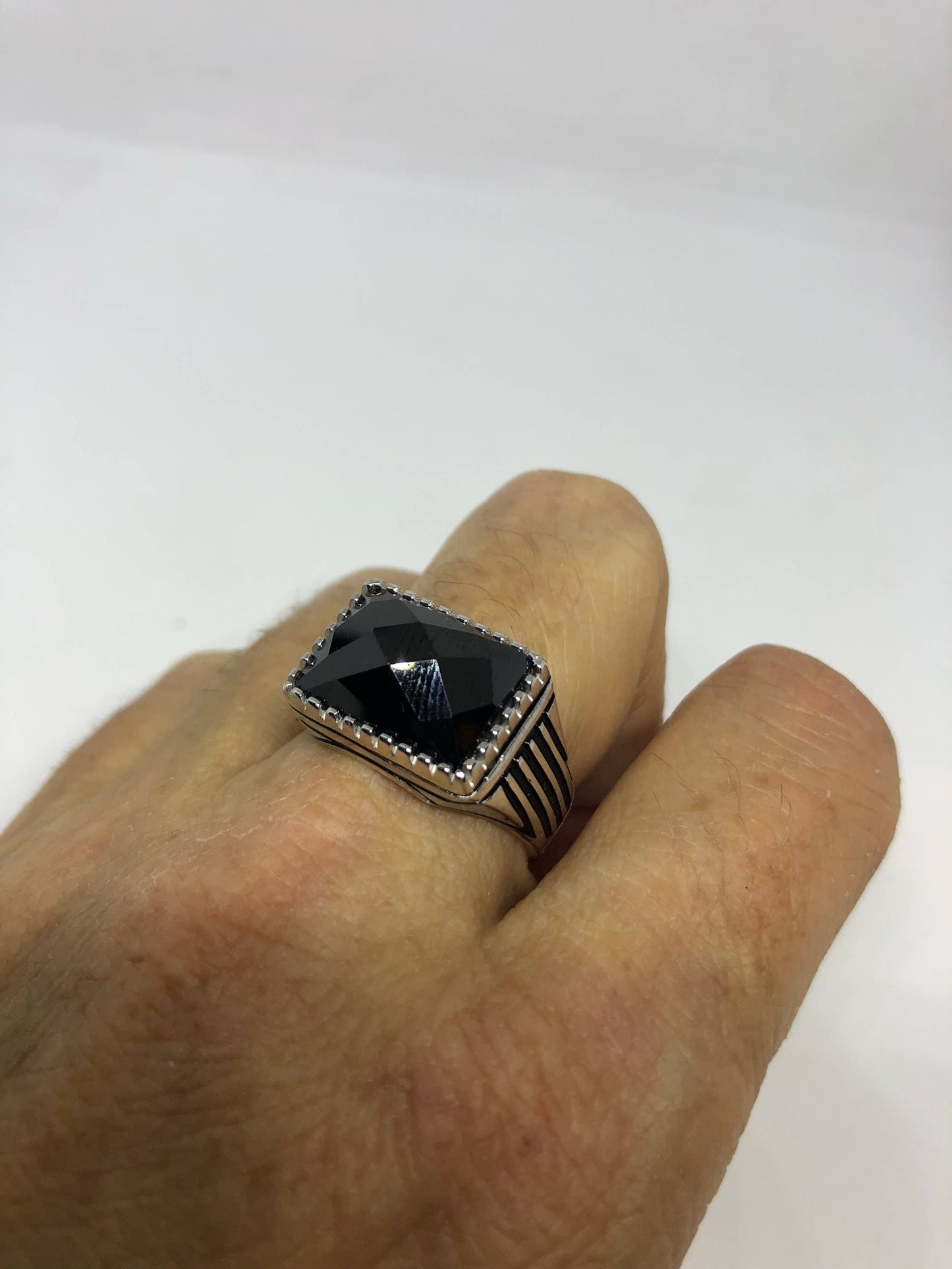 Vintage Onyx Mens Ring 925 Sterling Silver Gothic Genuine Black Onyx