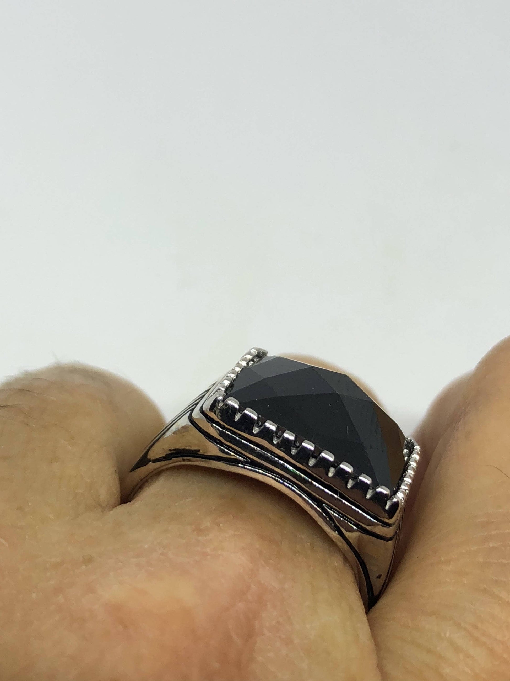 Vintage Onyx Mens Ring 925 Sterling Silver Gothic Genuine Black Onyx