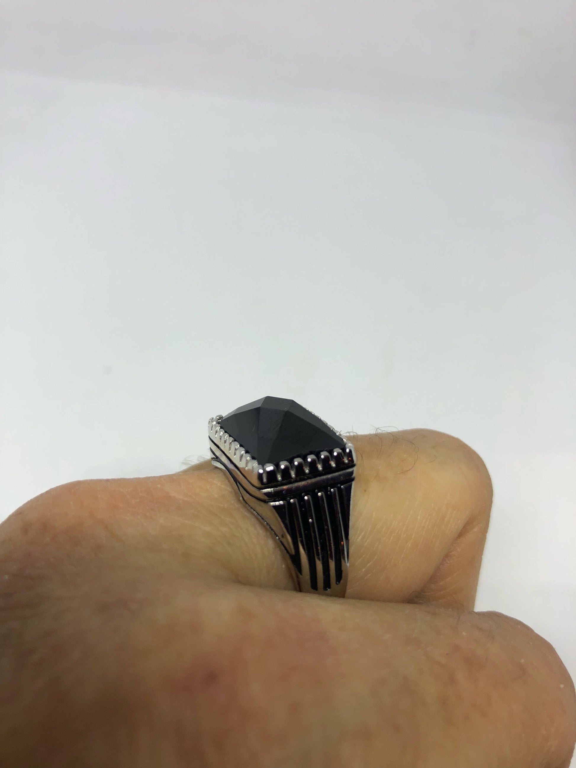 Vintage Onyx Mens Ring 925 Sterling Silver Gothic Genuine Black Onyx