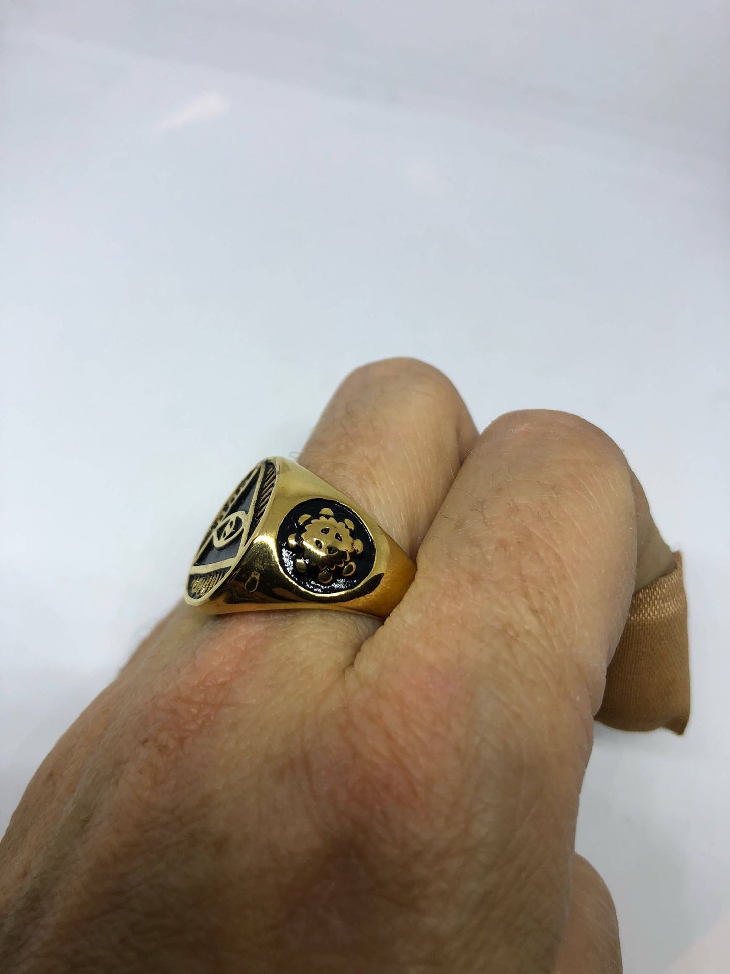 Vintage Gothic Golden Stainless Steel Illuminati Eye Pyramid Men Ring