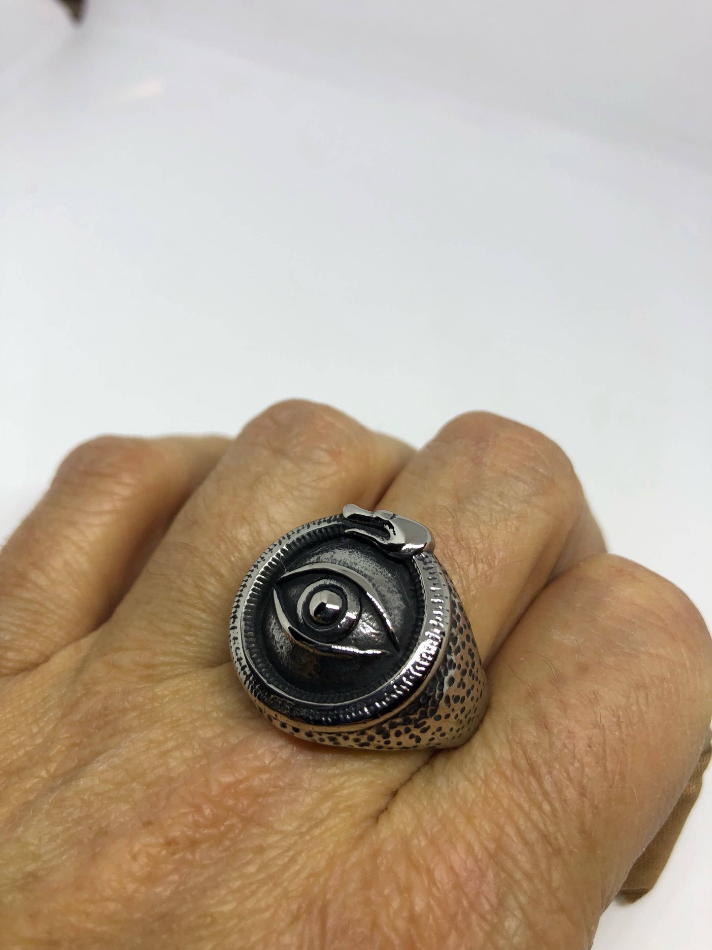 Vintage Gothic Stainless Steel Illuminati Eye Infinity Snake Mens Ring