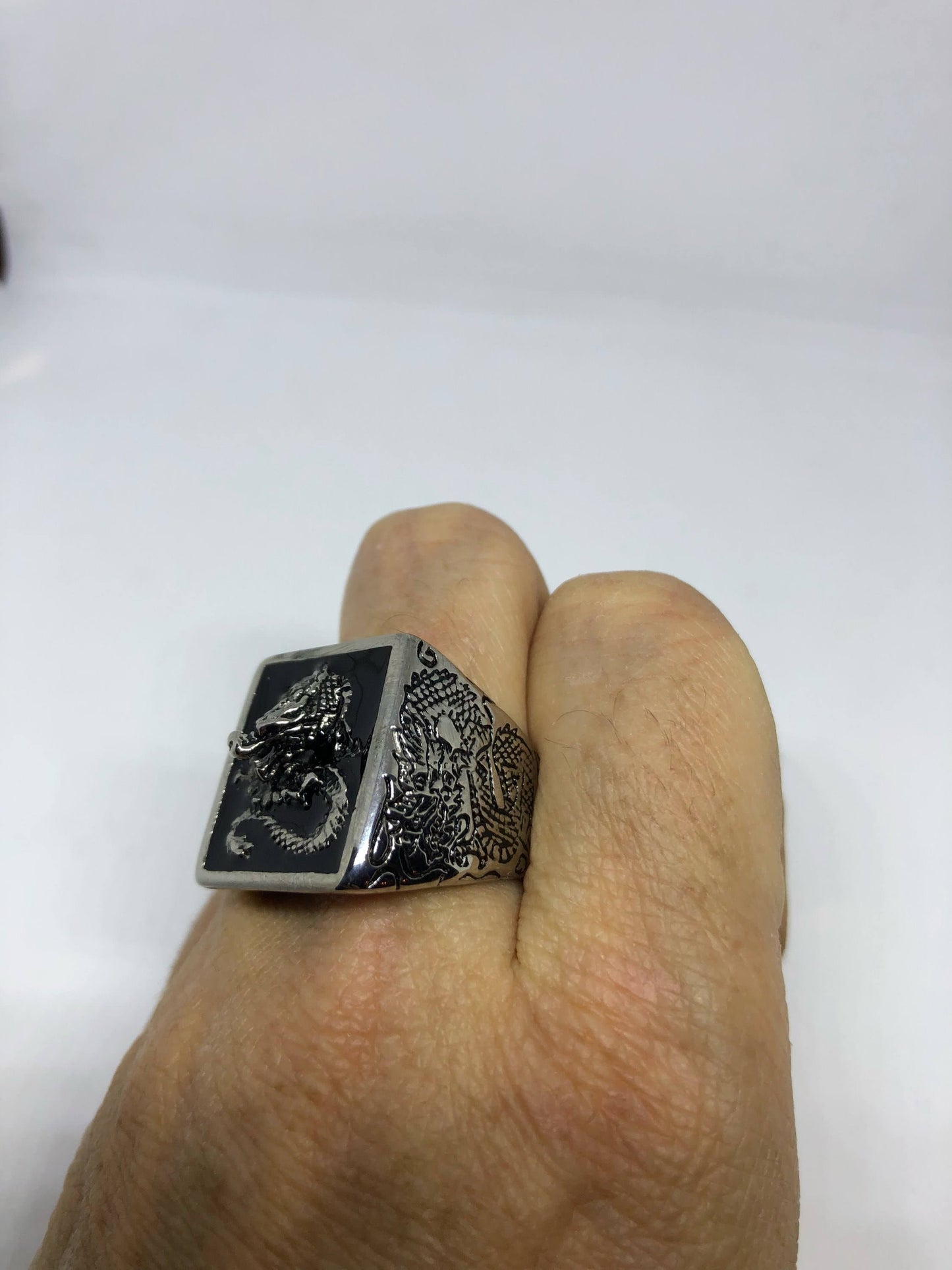 Vintage Gothic Silver Stainless Steel Dragon Mens Ring
