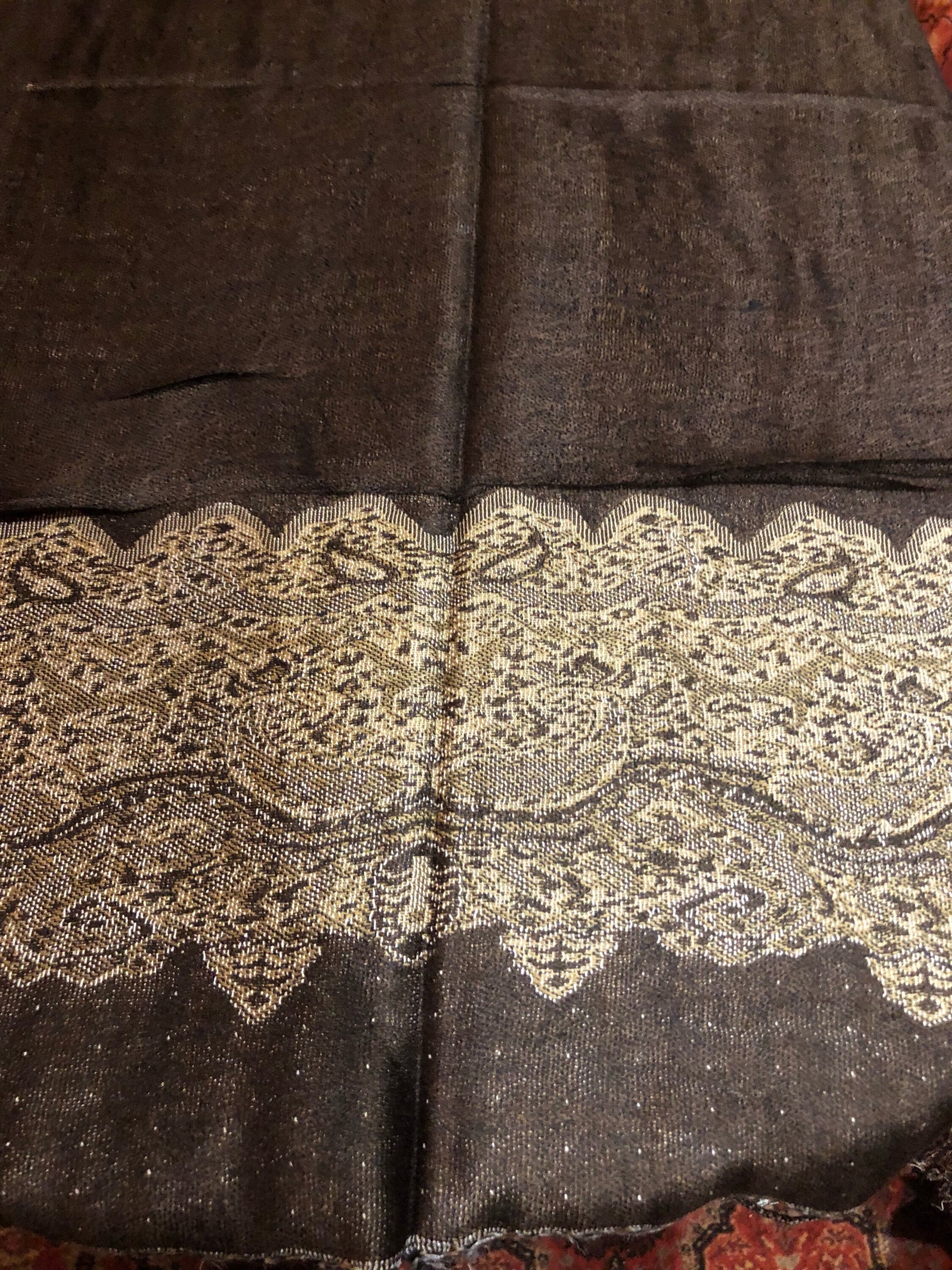Vintage biege and Brown Paisley Brocade Pashmina Scarf Wrap