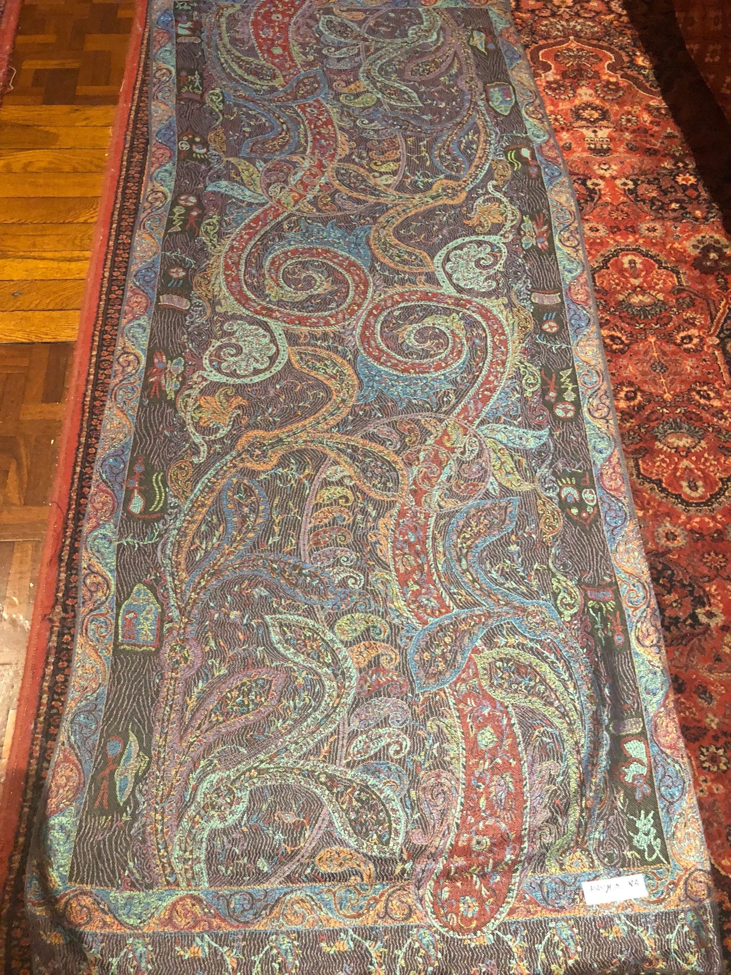 Vintage Black Red Paisley Brocade Pashmina Scarf Wrap Shawl