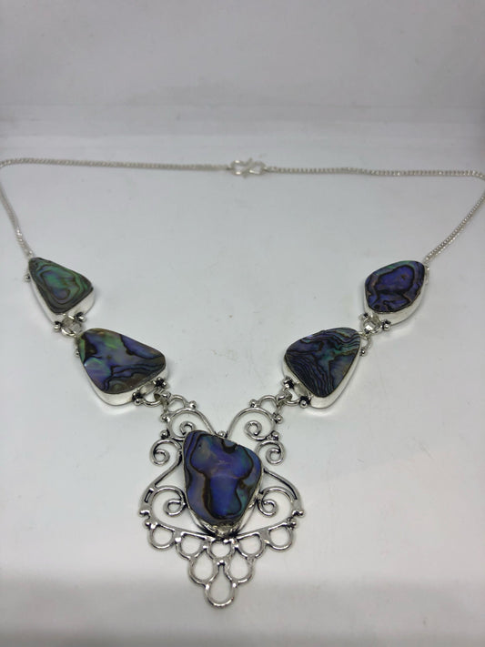 Vintage Green Abalone Silver Necklace Choker