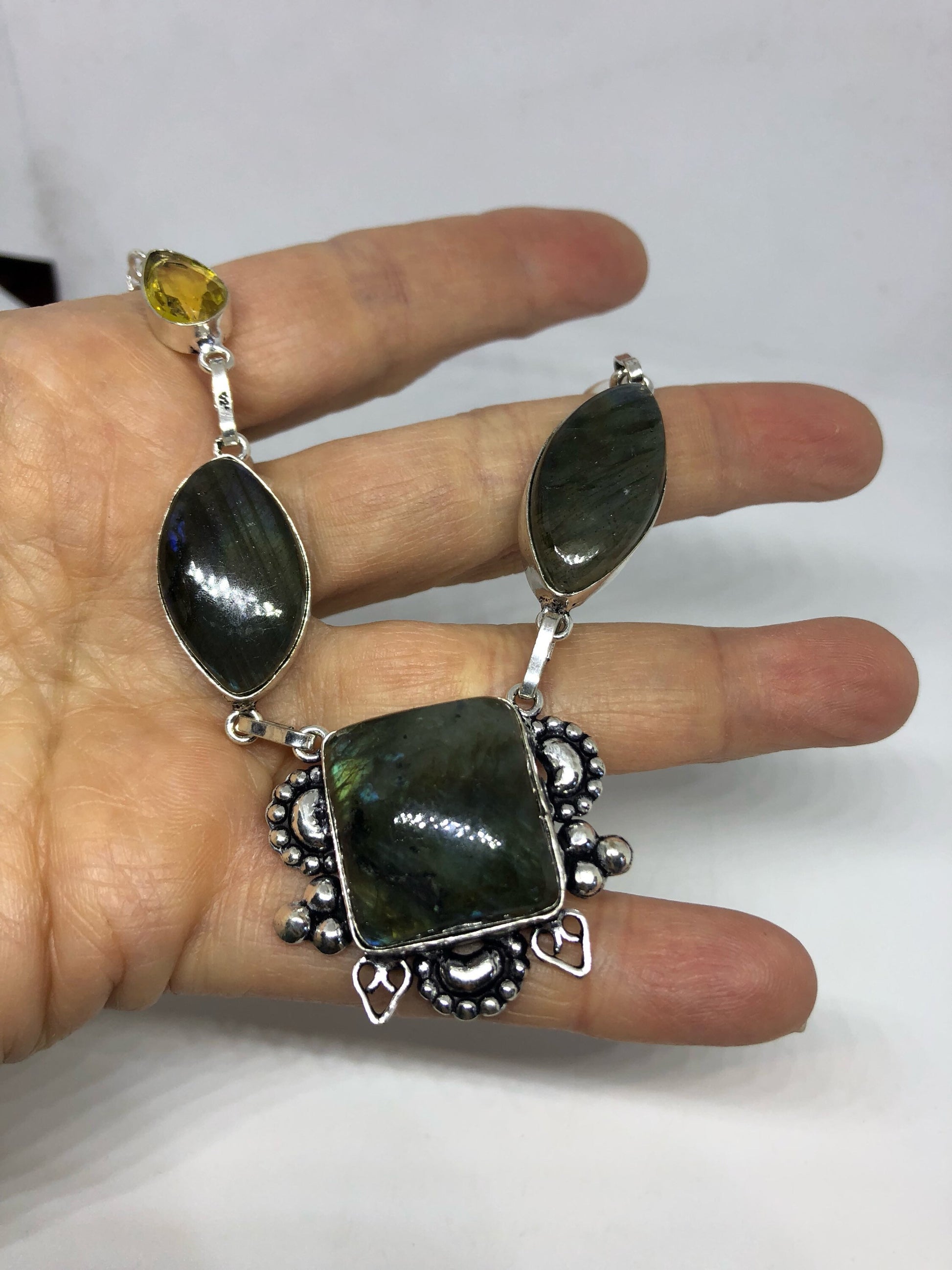 Vintage Green Labradorite Silver Necklace Choker
