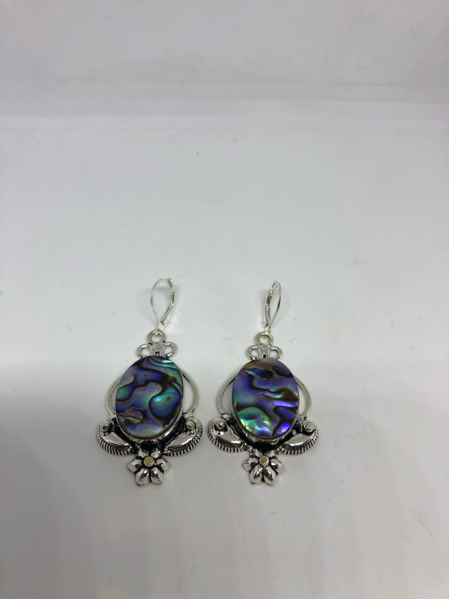 Vintage Handmade Silver Rainbow Abalone Earrings