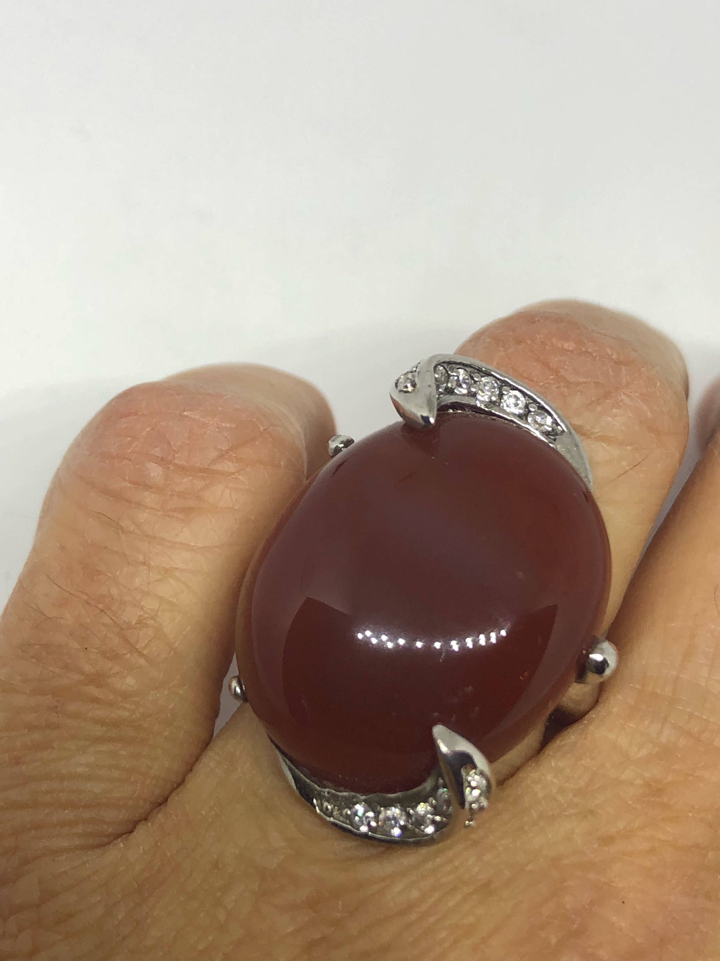 Vintage Genuine Red Carnelian 925 Sterling Silver Ring