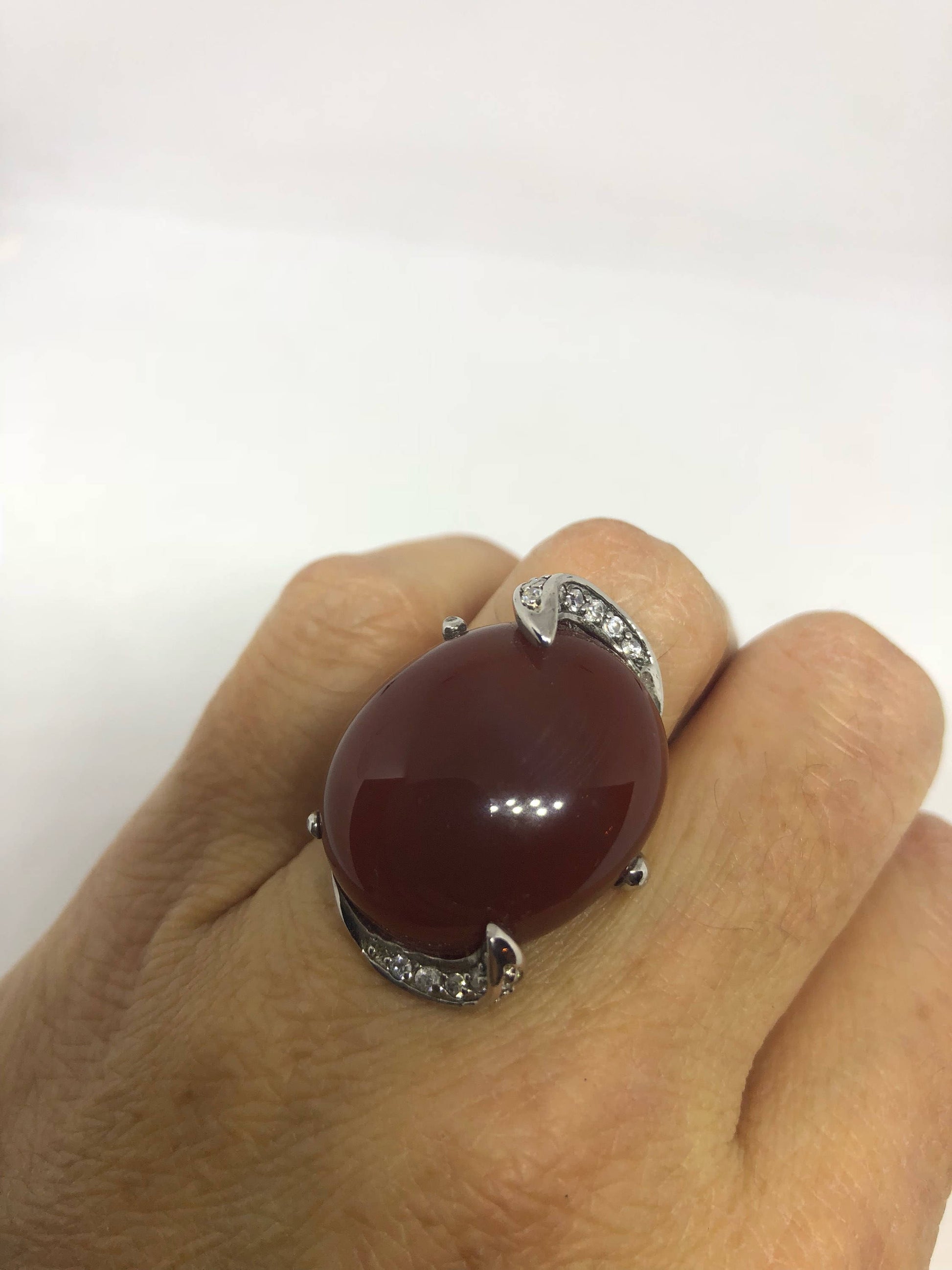 Vintage Genuine Red Carnelian 925 Sterling Silver Ring