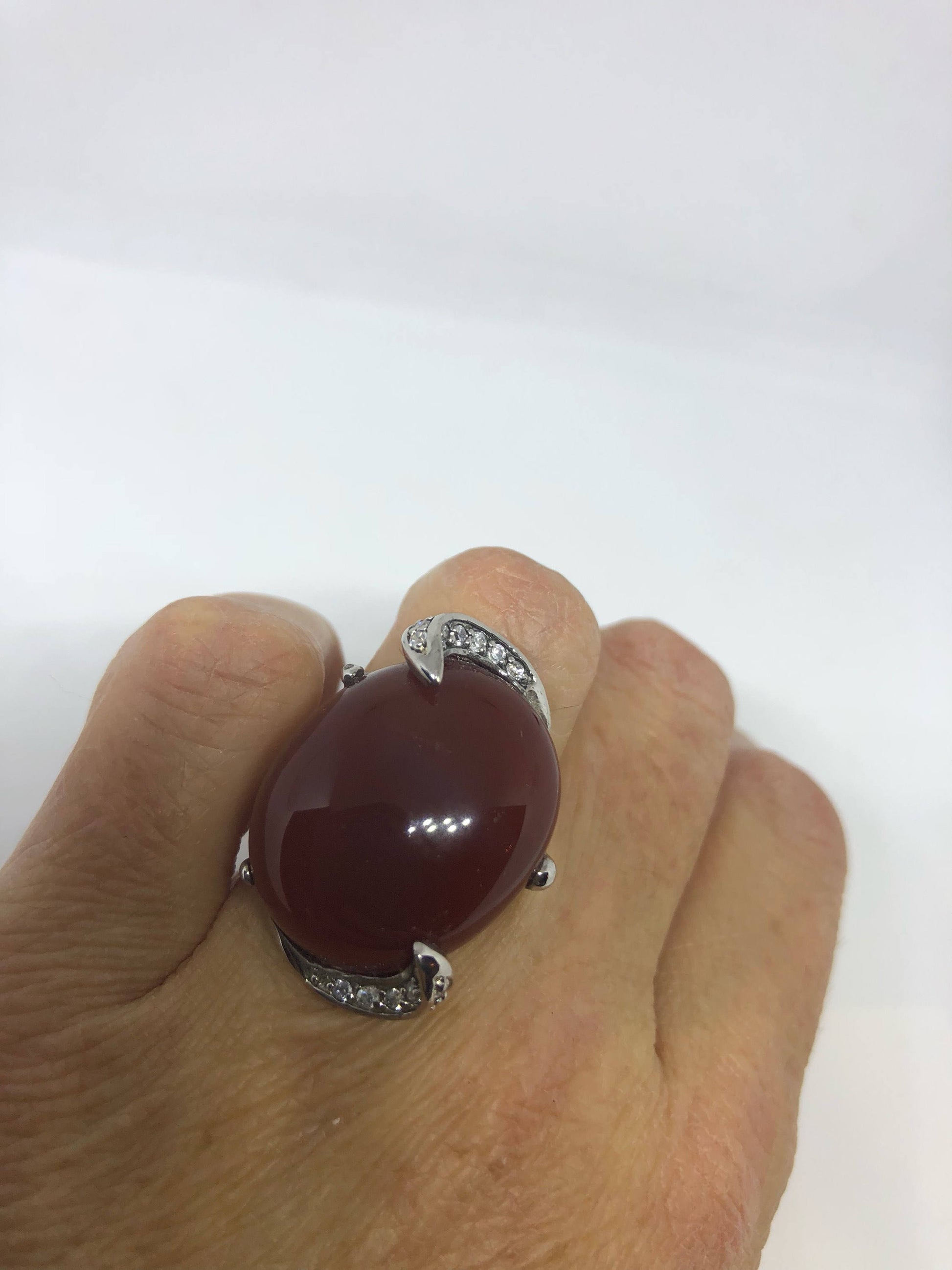 Vintage Genuine Red Carnelian 925 Sterling Silver Ring