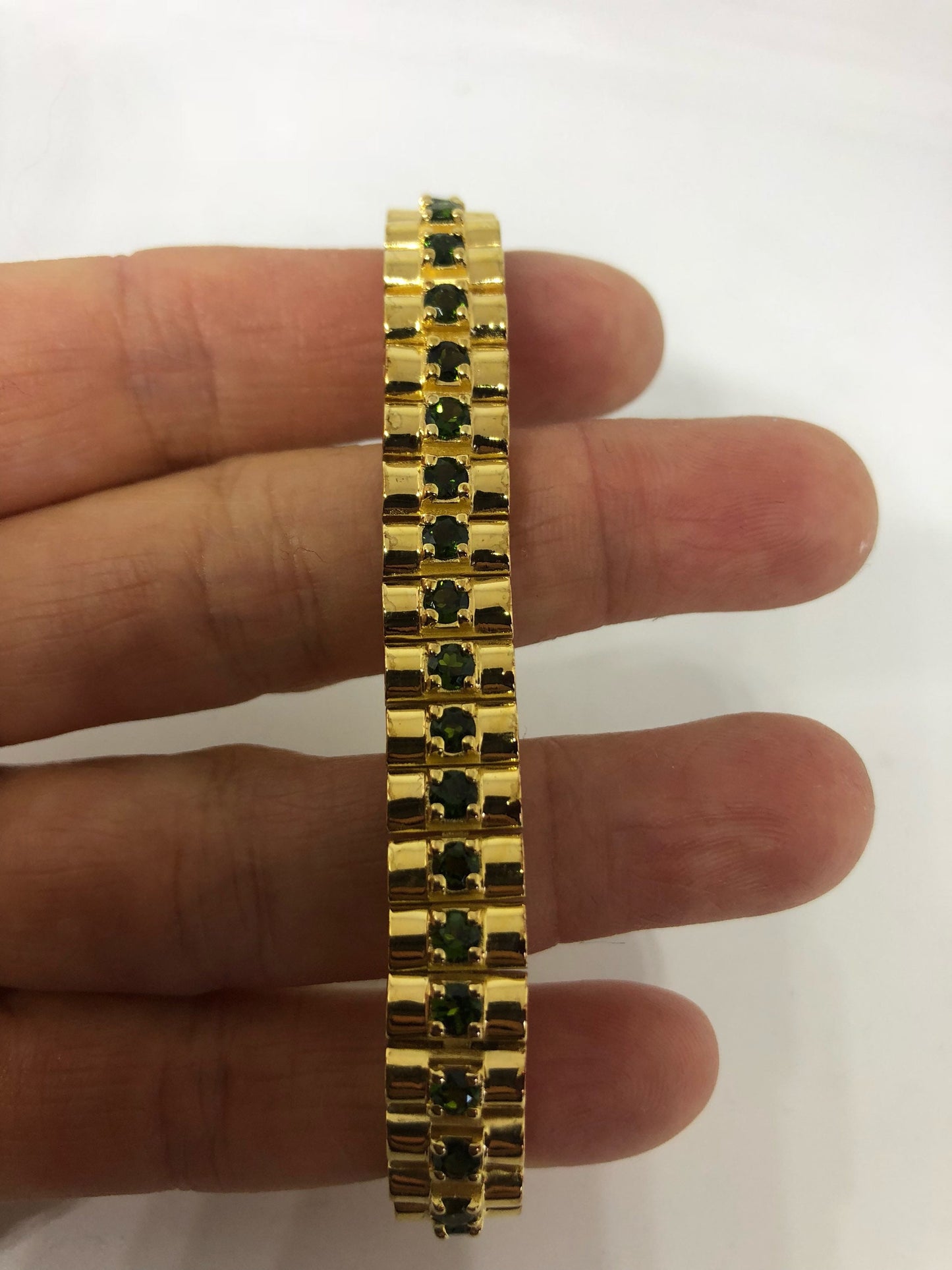 Vintage Victorian Style Sterling Silver Filigree Green Tourmaline Bracelet