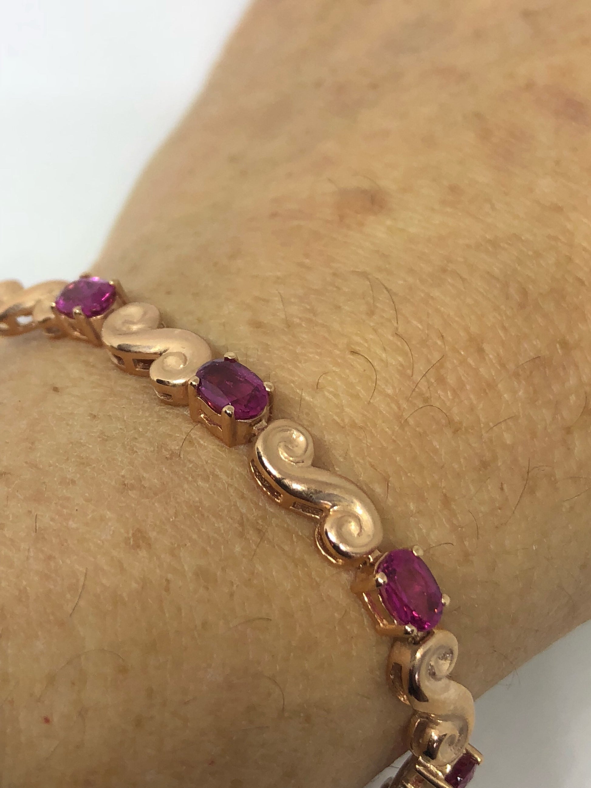 Vintage Pink Tourmaline Rose Gold 925 Sterling Silver Tennis Bracelet