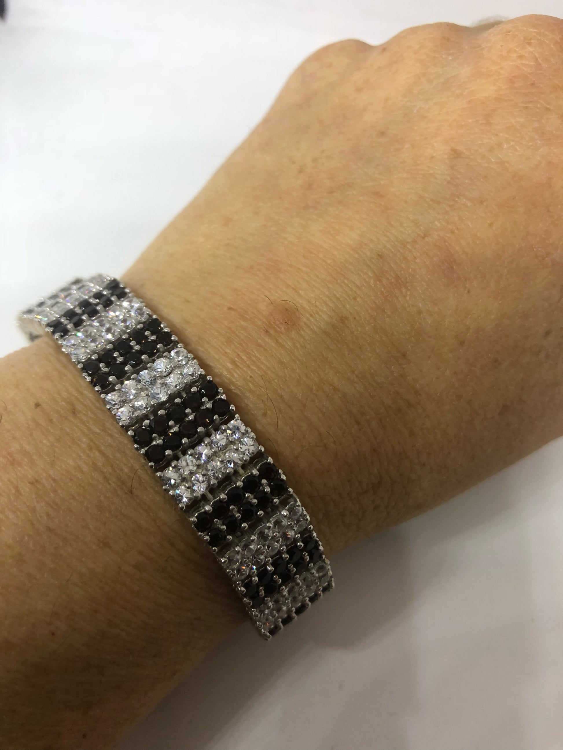 Handmade Genuine Smoky Topaz and White Sapphires 925 Sterling Silver Tennis Bracelet