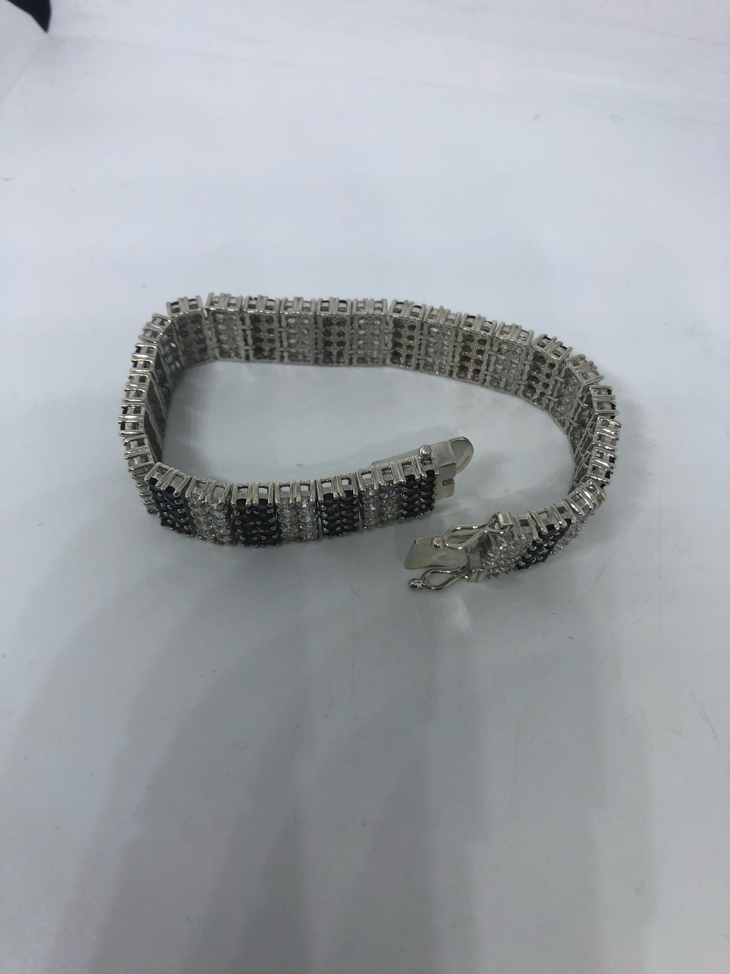 Handmade Genuine Smoky Topaz and White Sapphires 925 Sterling Silver Tennis Bracelet