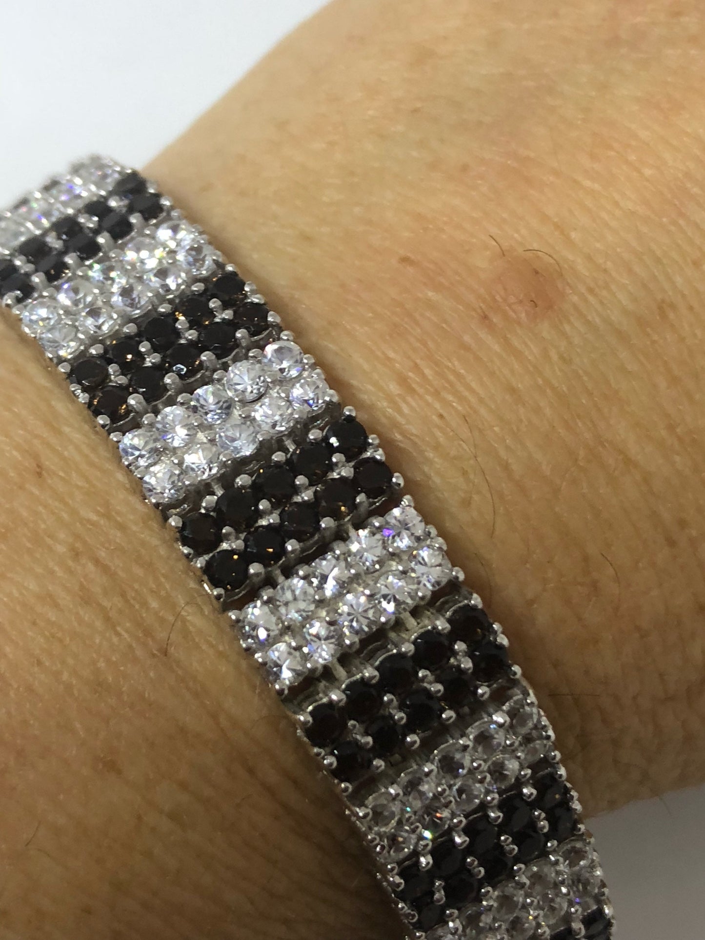 Handmade Genuine Smoky Topaz and White Sapphires 925 Sterling Silver Tennis Bracelet