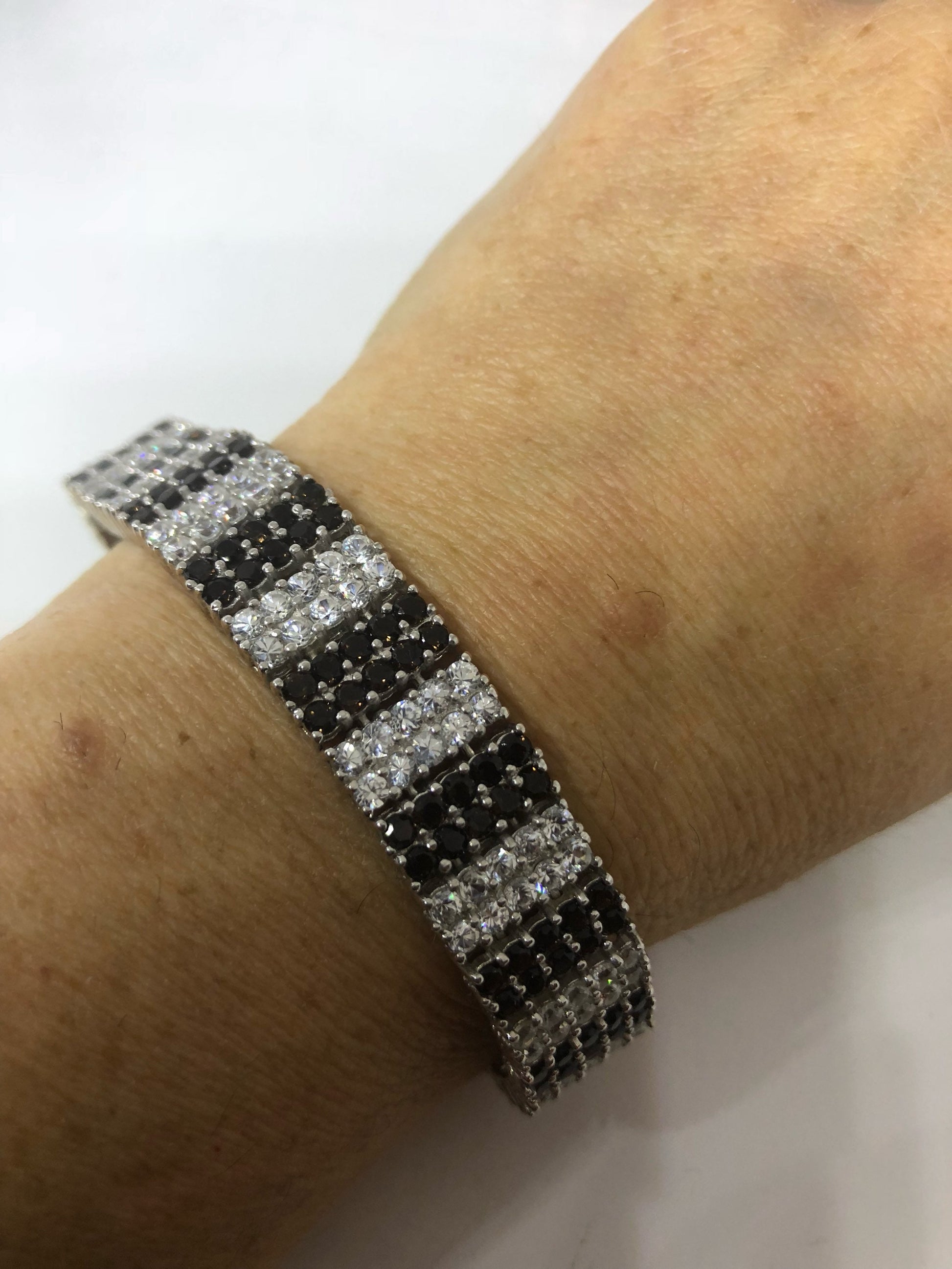 Handmade Genuine Smoky Topaz and White Sapphires 925 Sterling Silver Tennis Bracelet