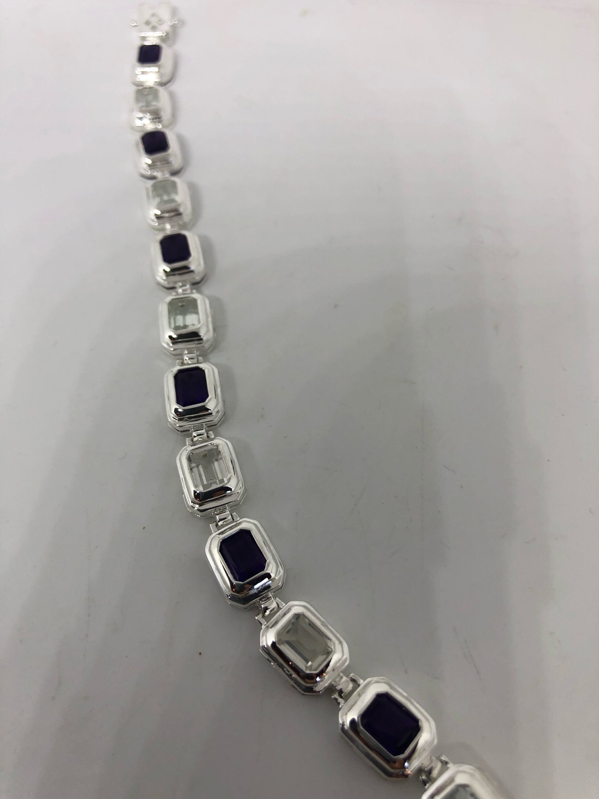 Handmade Genuine Purple Amethyst and white sapphire 925 Sterling Silver Tennis Bracelet
