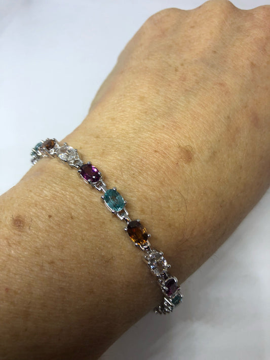 Vintage Tourmaline Amethyst White Topaz Smoky Topaz 925 Sterling Silver Tennis Bracelet