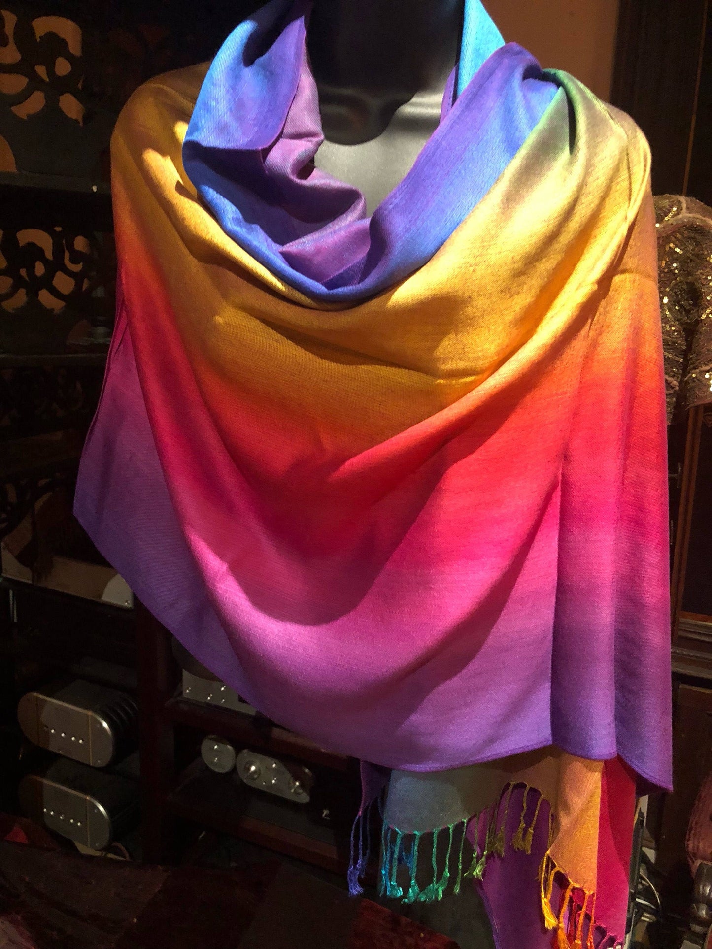 Vintage Rainbow Pride Brocade Pashmina Scarf Wrap Shawl