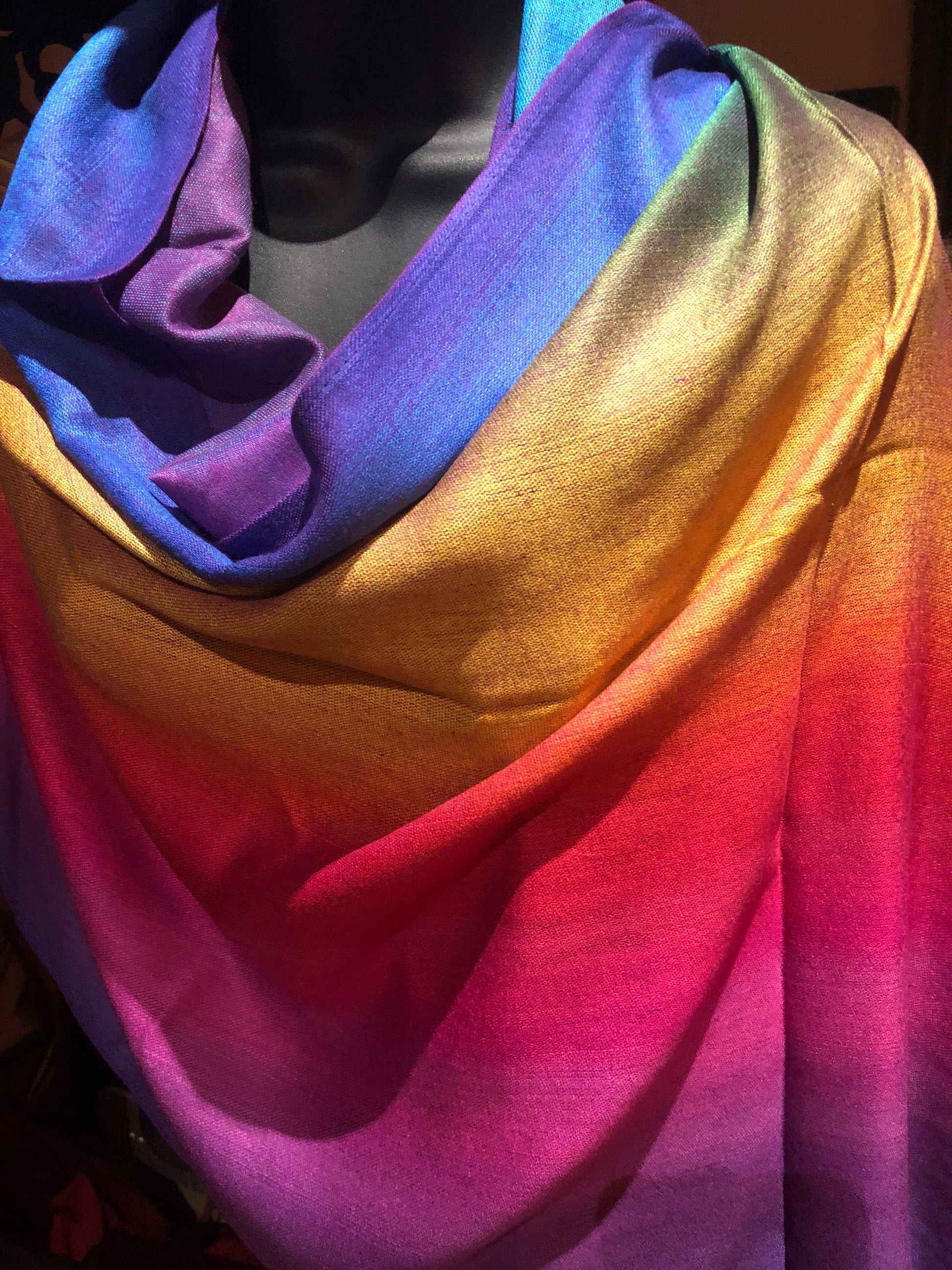 Vintage Rainbow Pride Brocade Pashmina Scarf Wrap Shawl