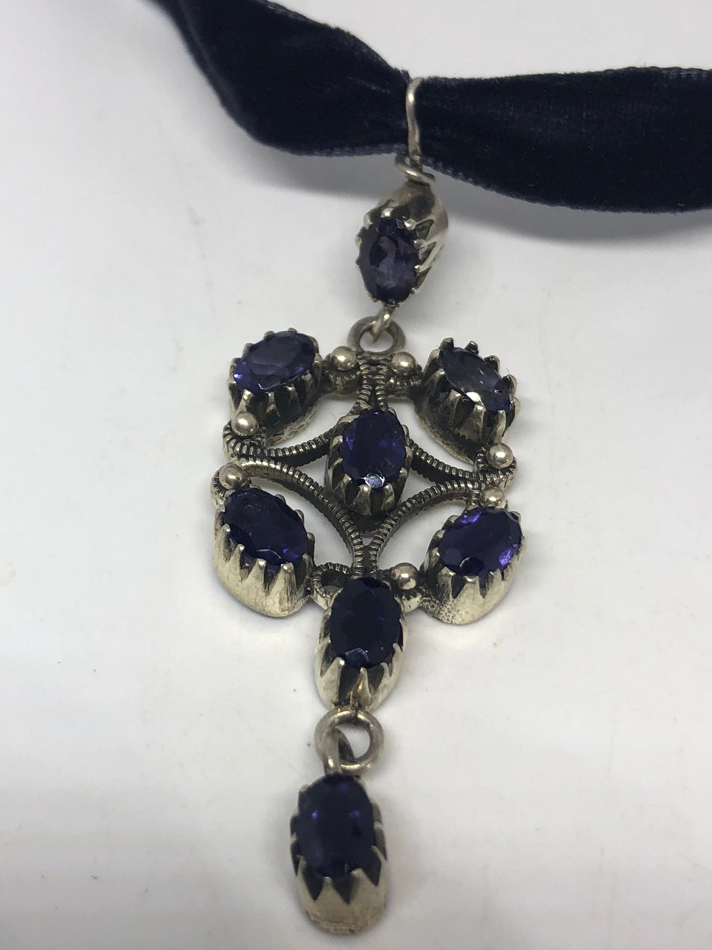 Vintage Pale Blue Genuine Iolite Antique 925 Sterling Silver Necklace