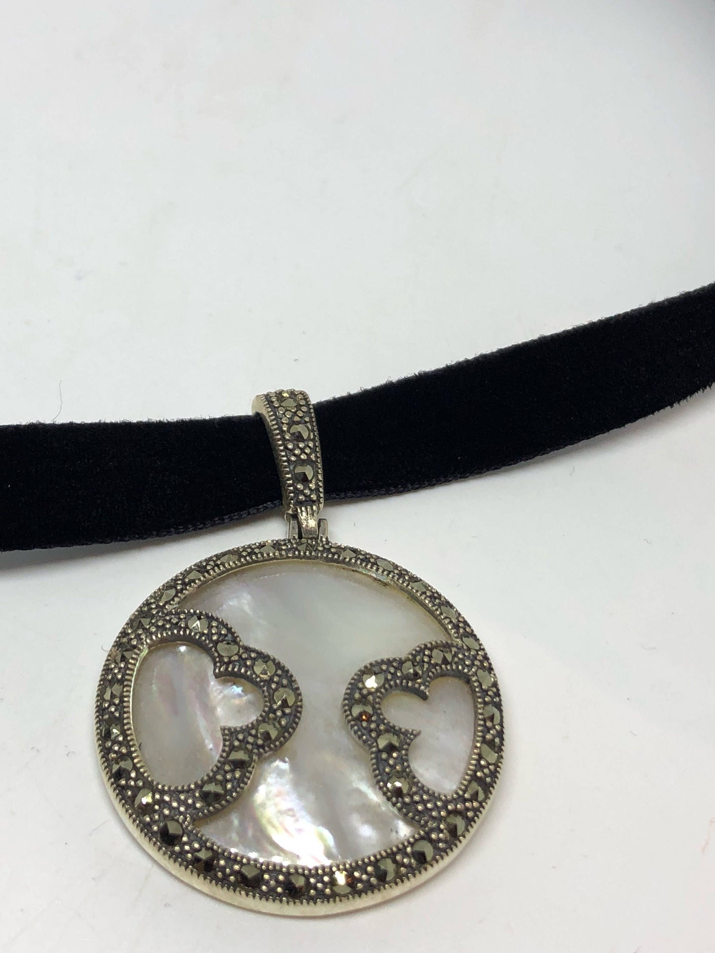 Vintage Marcasite 925 Sterling Silver Dangle Pendant Necklace