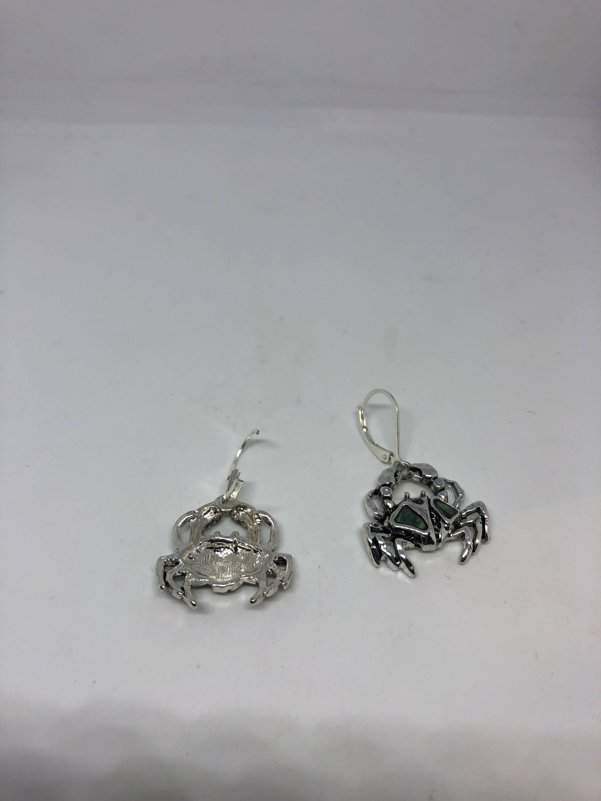 Vintage Handmade Silver Rainbow Abalone Cancer Crab Earrings