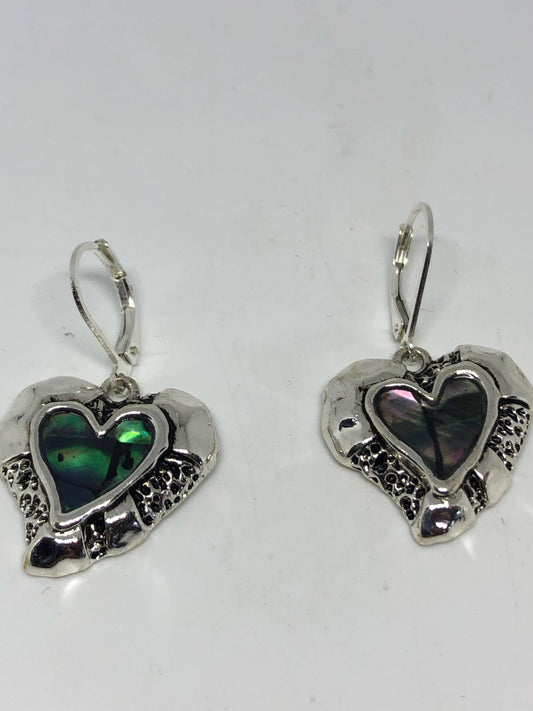 Vintage Handmade Silver Rainbow Abalone Valentine Earrings