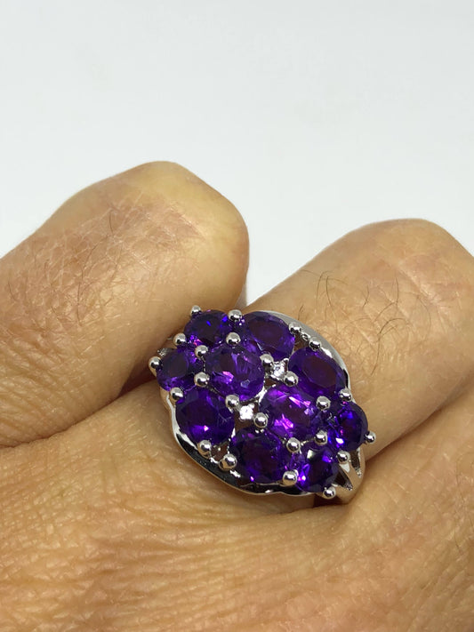 Vintage Handmade Genuine Purple Amethyst Filigree Setting 925 Sterling Silver Gothic Ring