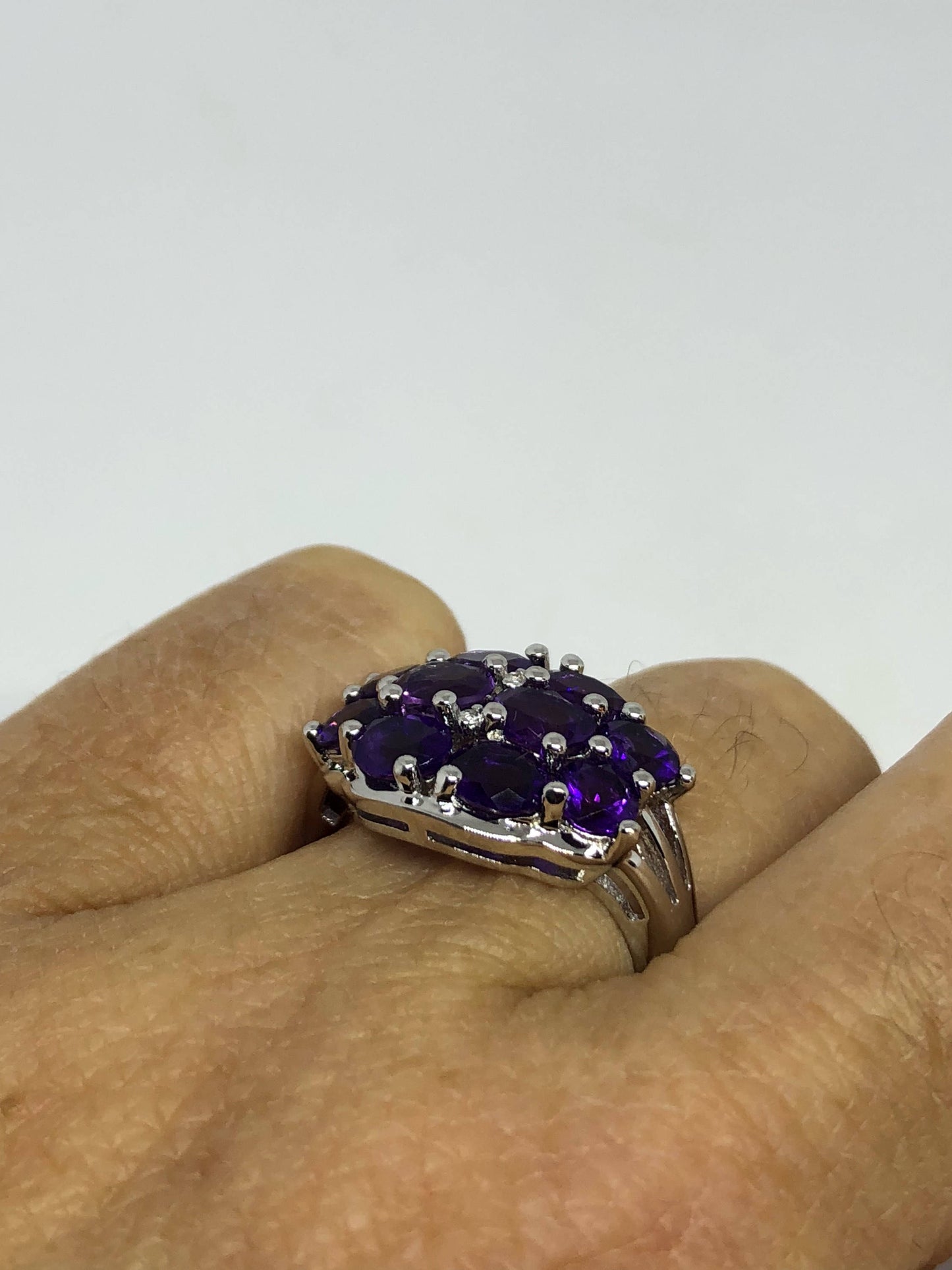 Vintage Handmade Genuine Purple Amethyst Filigree Setting 925 Sterling Silver Gothic Ring