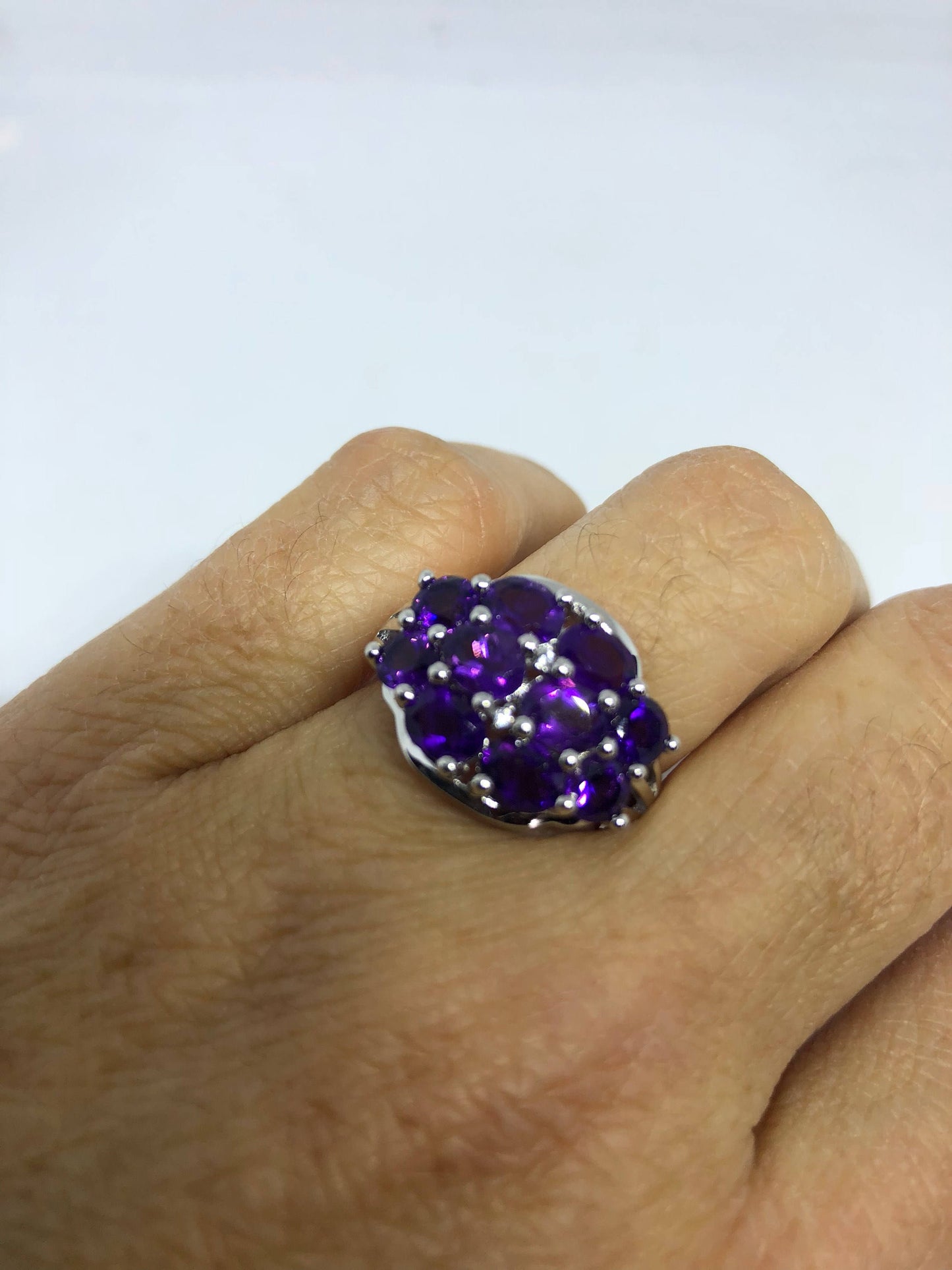 Vintage Handmade Genuine Purple Amethyst Filigree Setting 925 Sterling Silver Gothic Ring