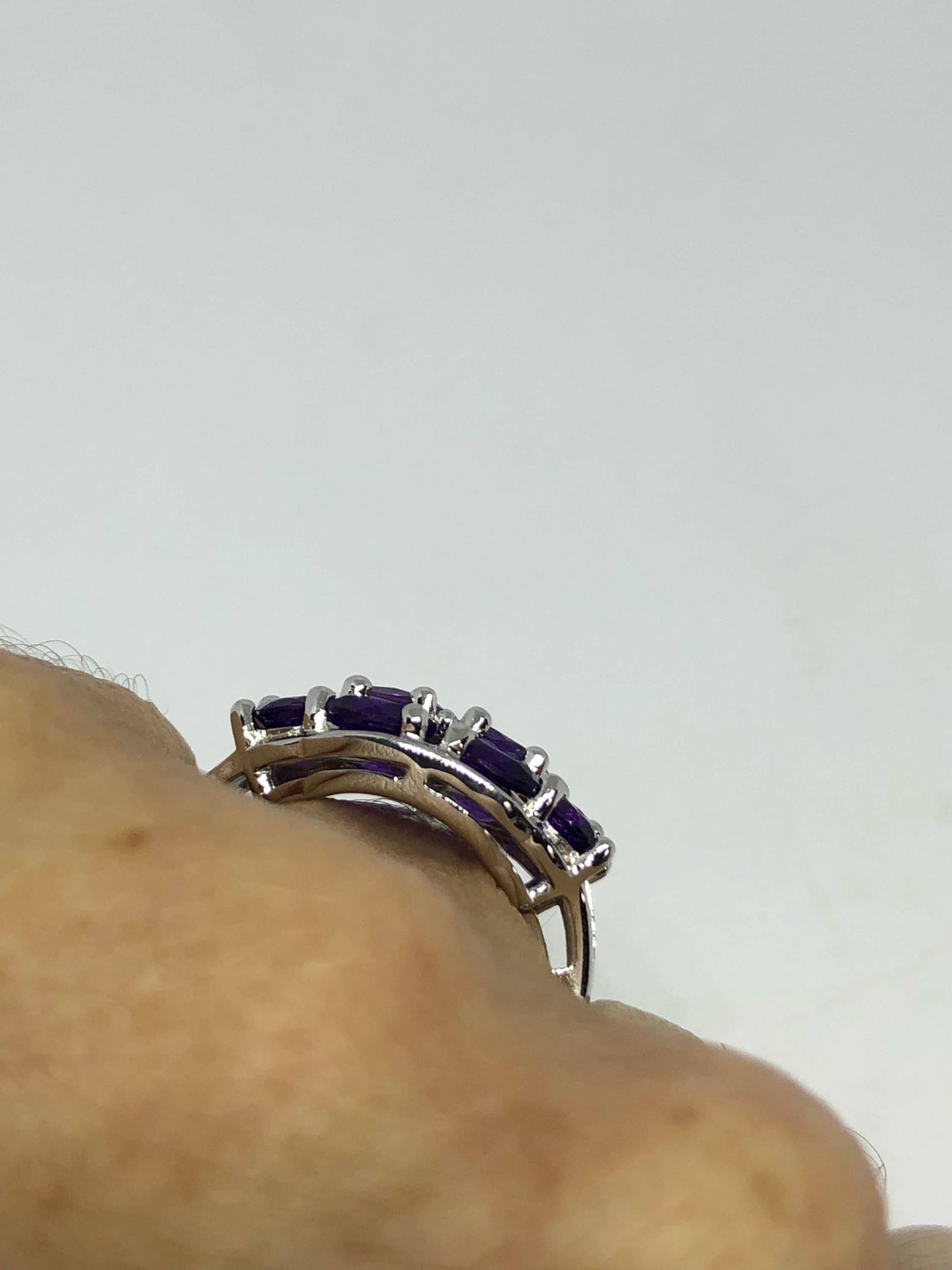 Vintage Handmade Genuine Purple Amethyst Filigree Setting 925 Sterling Silver Gothic Ring