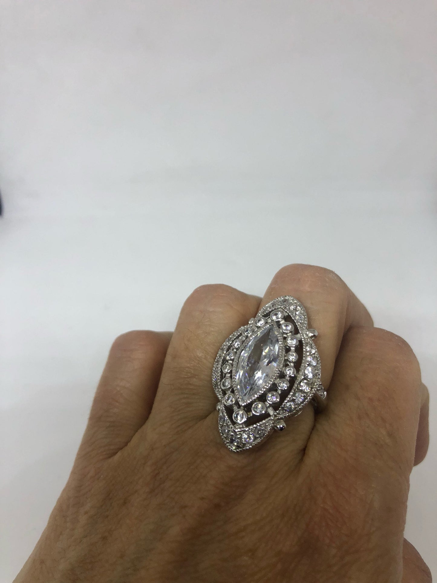 Vintage Cubic Zirconia Crystal Sterling Silver Ring