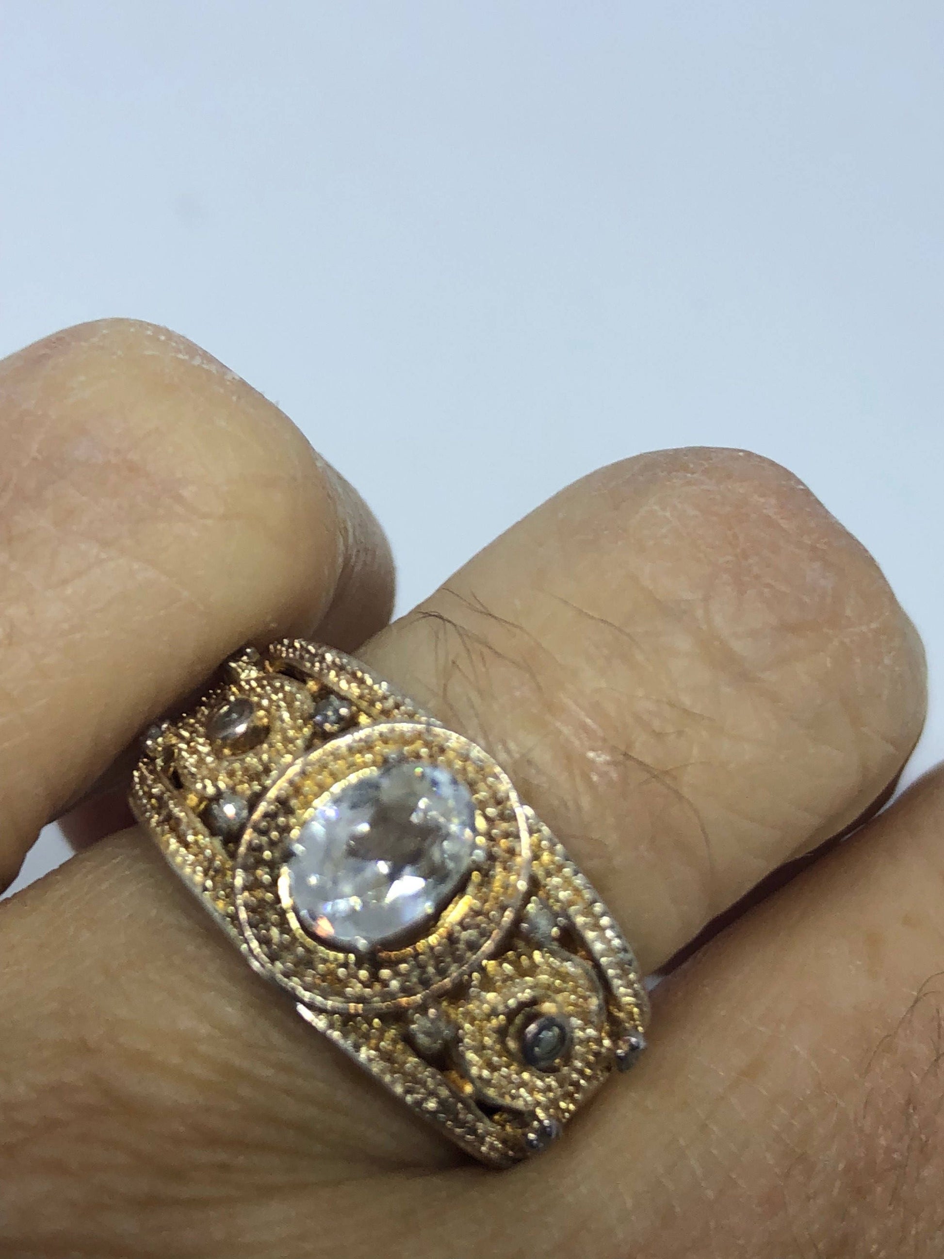 Vintage Clear White Sapphire 925 Sterling Silver Small Cocktail Ring