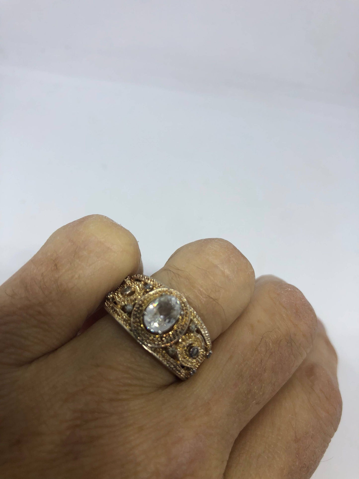 Vintage Clear White Sapphire 925 Sterling Silver Small Cocktail Ring