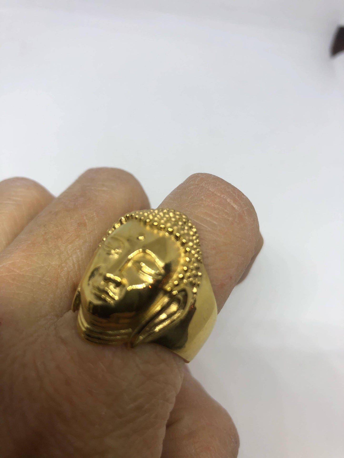 Vintage Gothic Gold Finished Buddha Head Mens Ring