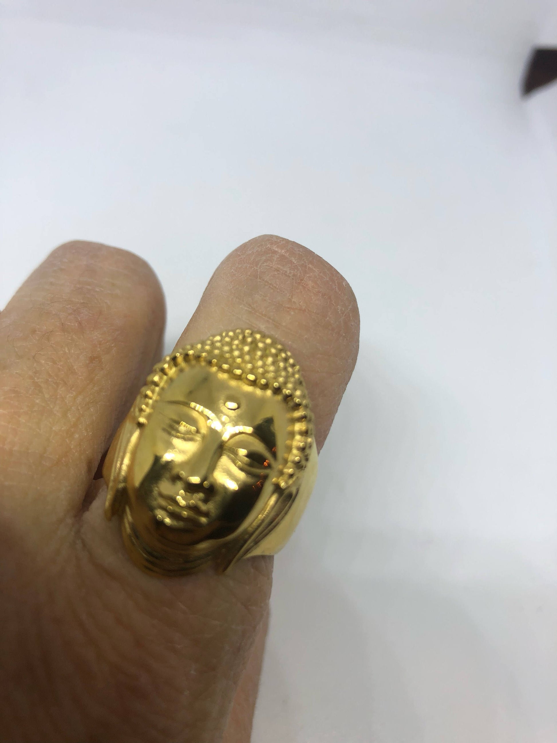 Vintage Gothic Gold Finished Buddha Head Mens Ring