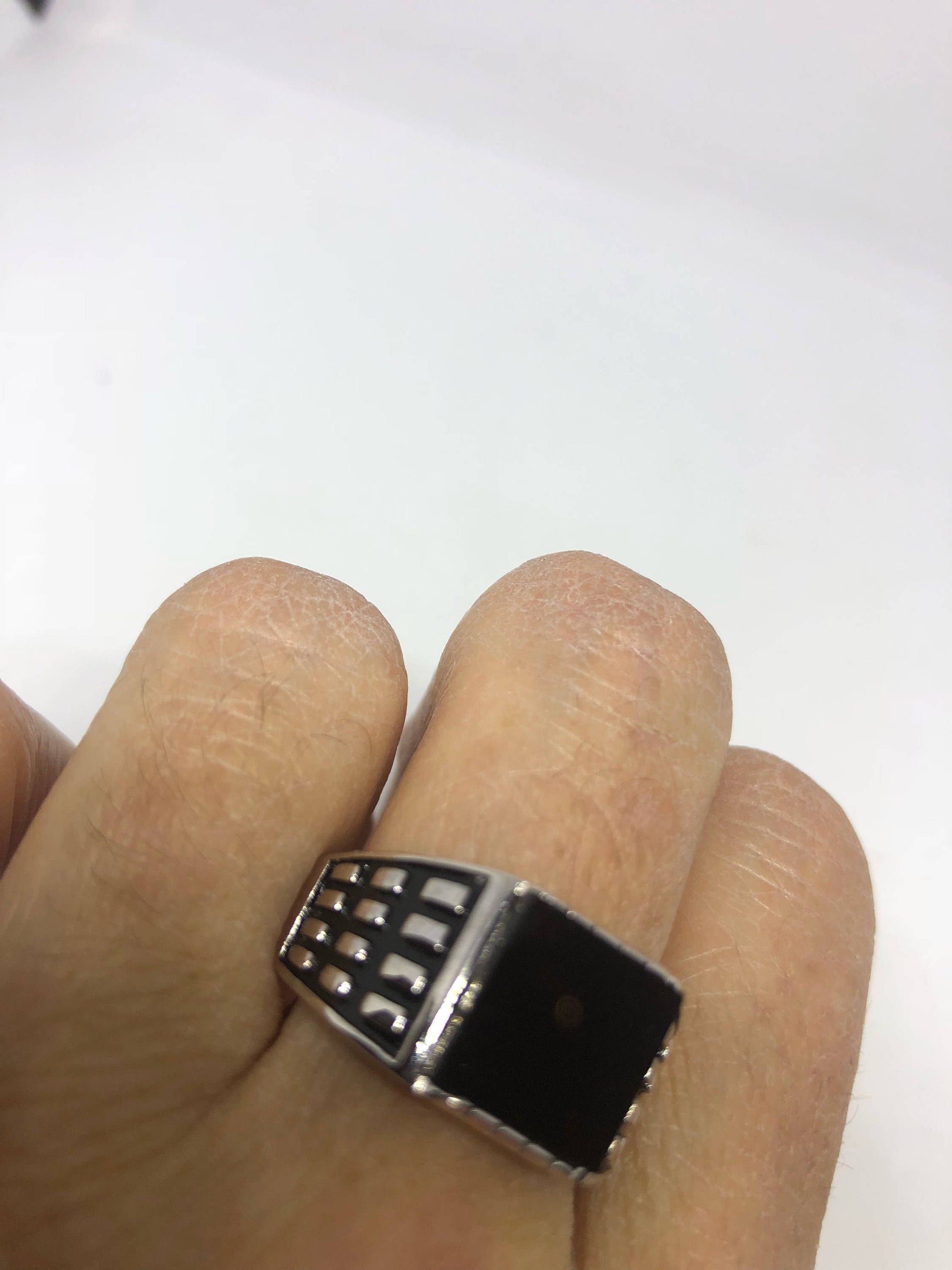 Vintage Onyx Mens Ring 925 Sterling Silver Gothic Genuine Black Onyx