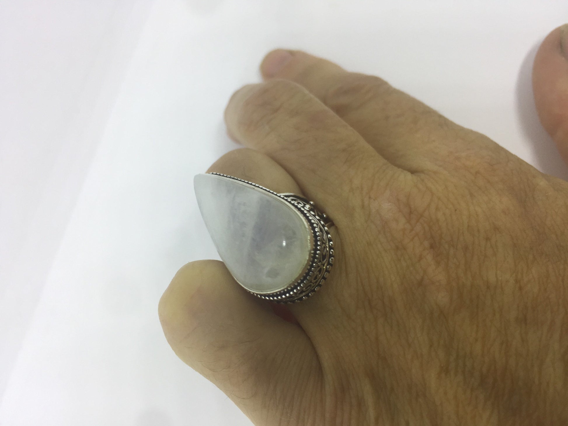 Vintage Genuine Blue White Rainbow Moonstone Ring