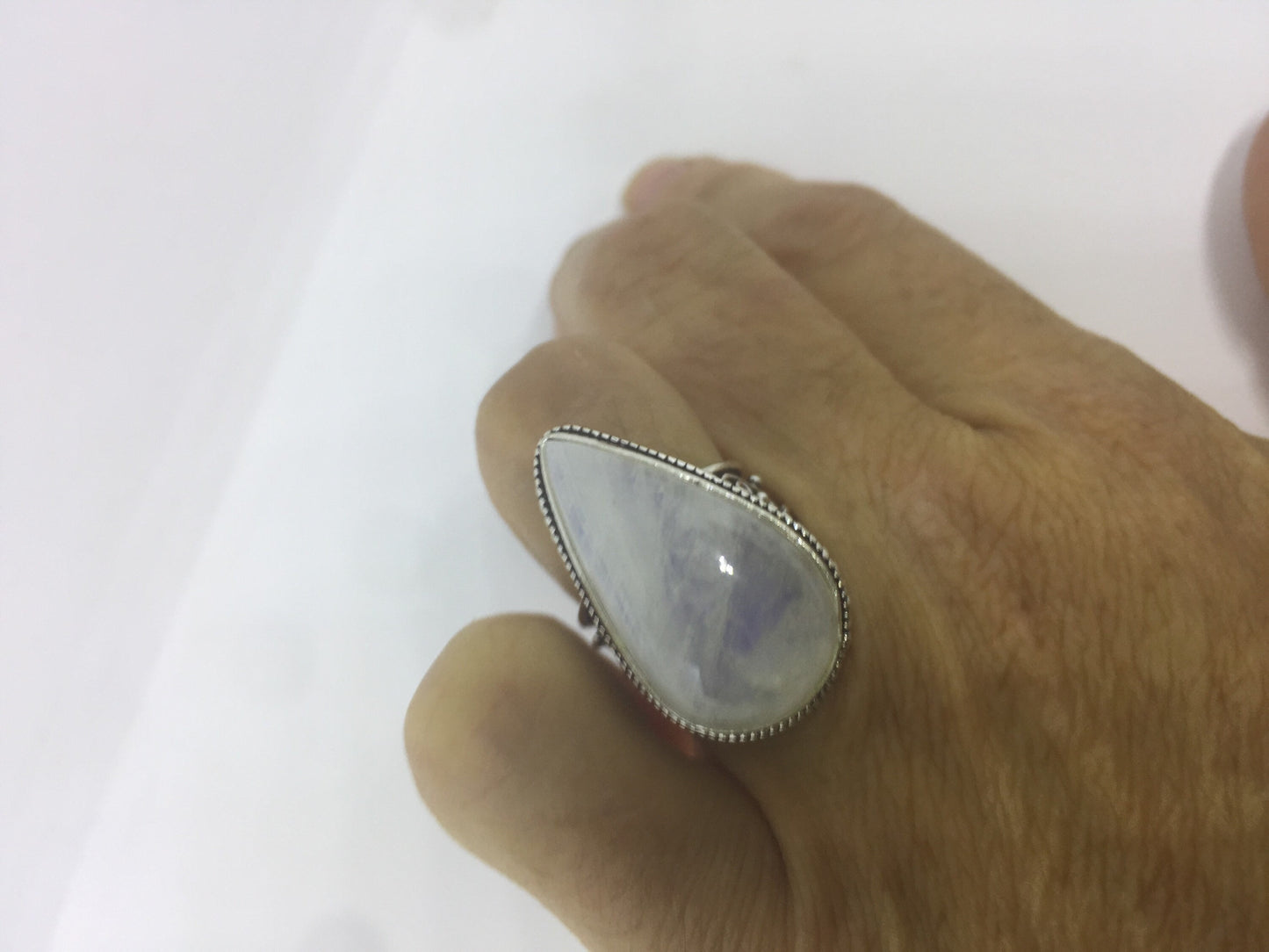 Vintage Genuine Blue White Rainbow Moonstone Ring