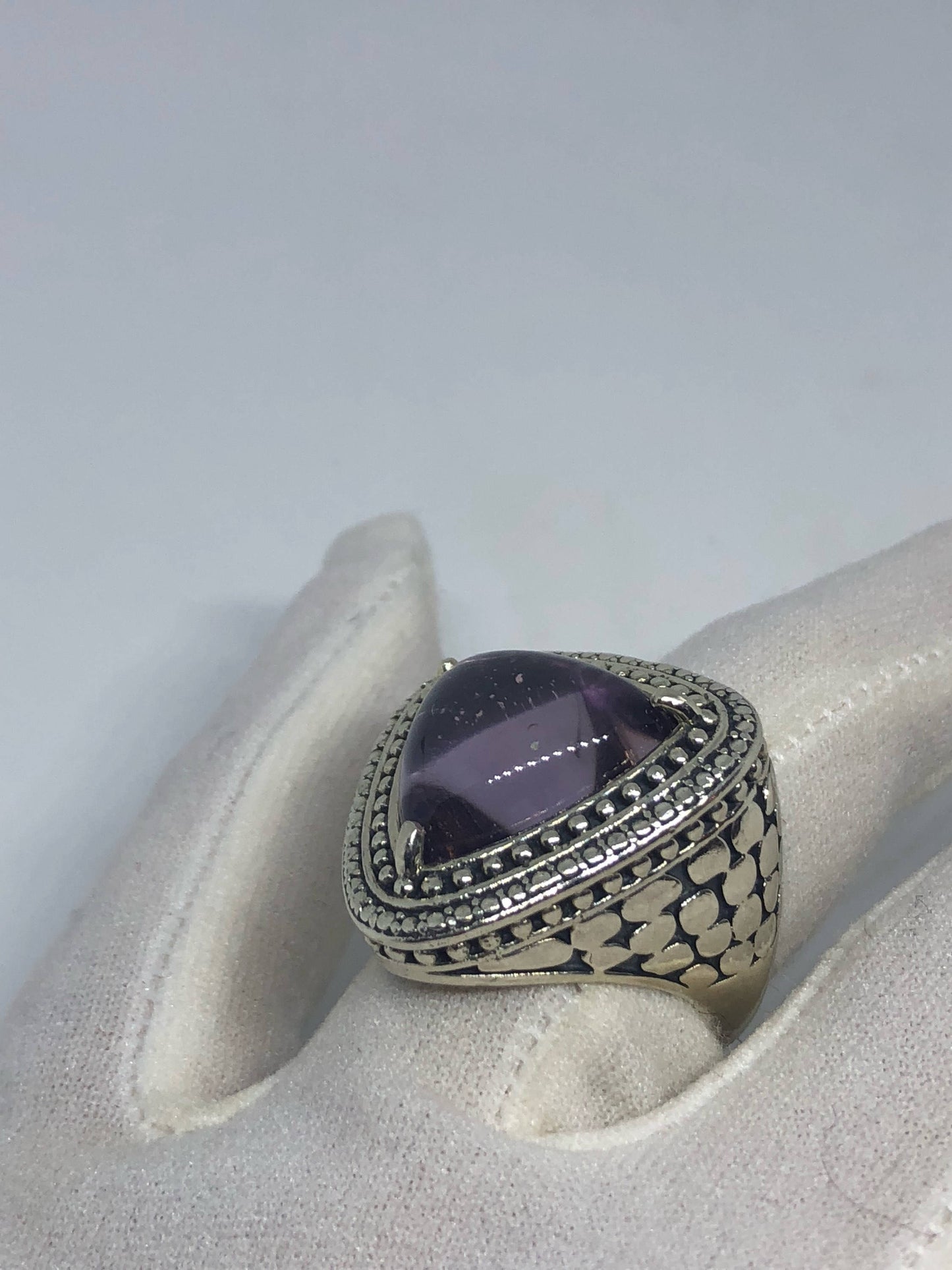 Vintage Handmade Genuine Purple Amethyst Filigree Setting 925 Sterling Silver Gothic Ring.