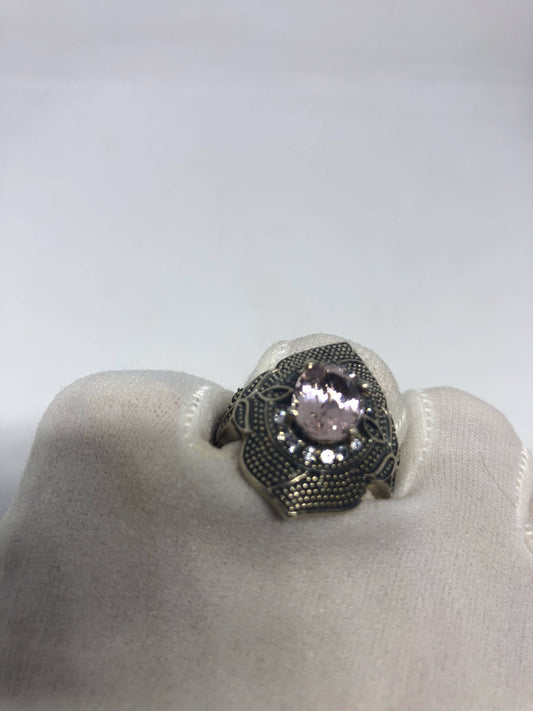 Vintage Genuine Rose Quartz 925 Sterling Silver Ring