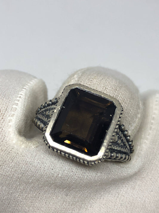 Vintage Smoky Topaz Ring 925 Sterling Silver